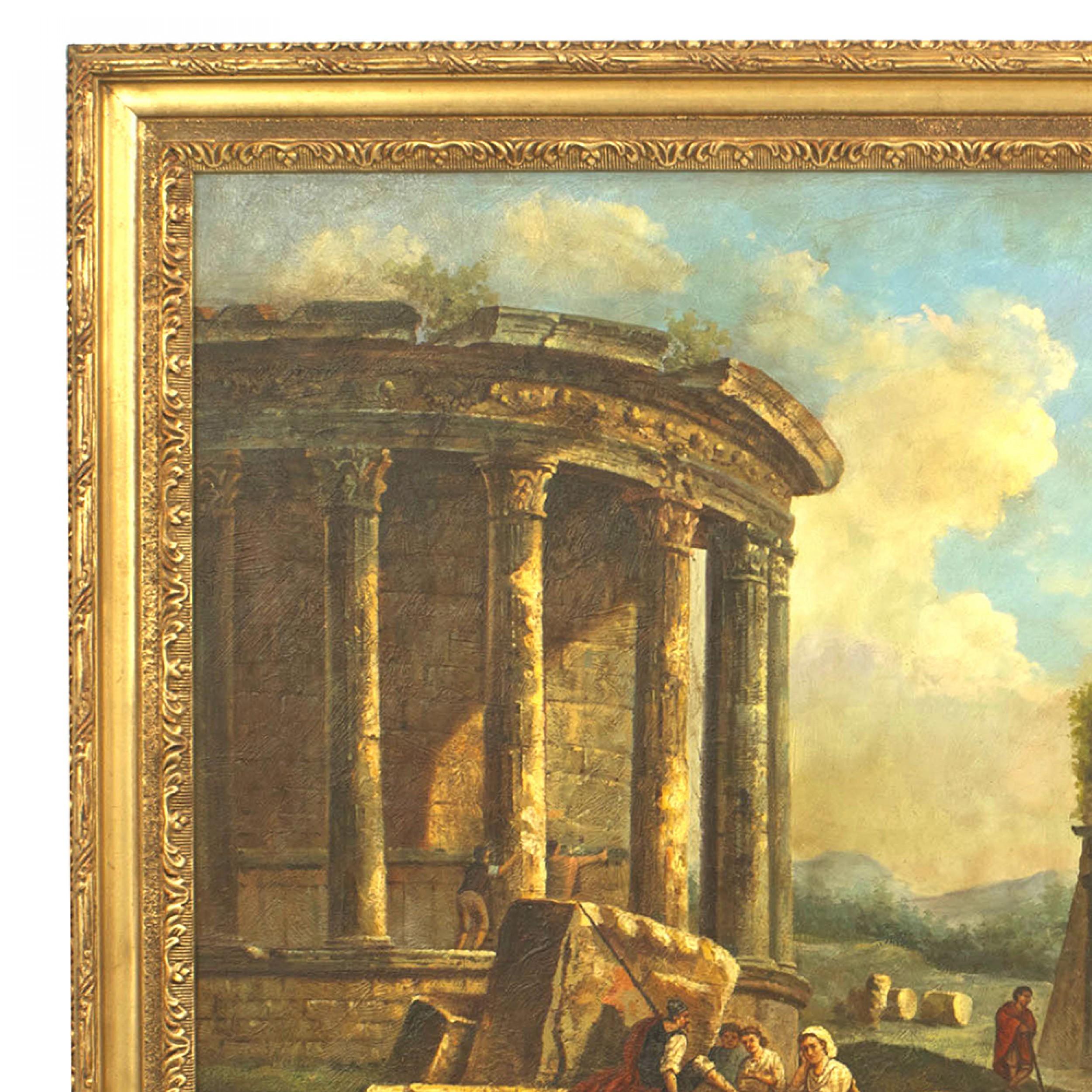 Italian Neo-Classic Landscape of Ancient Ruins (Geschnitzt) im Angebot