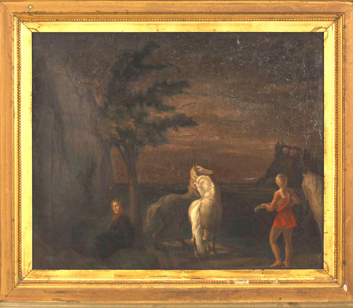 Gilt Italian Neo-Classic Landscape with Horses For Sale