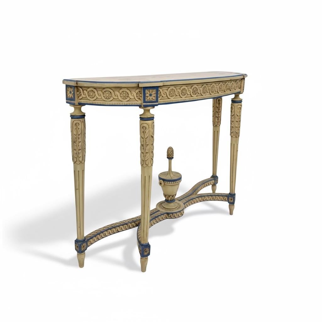 Italian Neo-Classic Maison Jansen Style Carved & Painted Console Tables - Pair In Good Condition For Sale In Kennesaw, GA