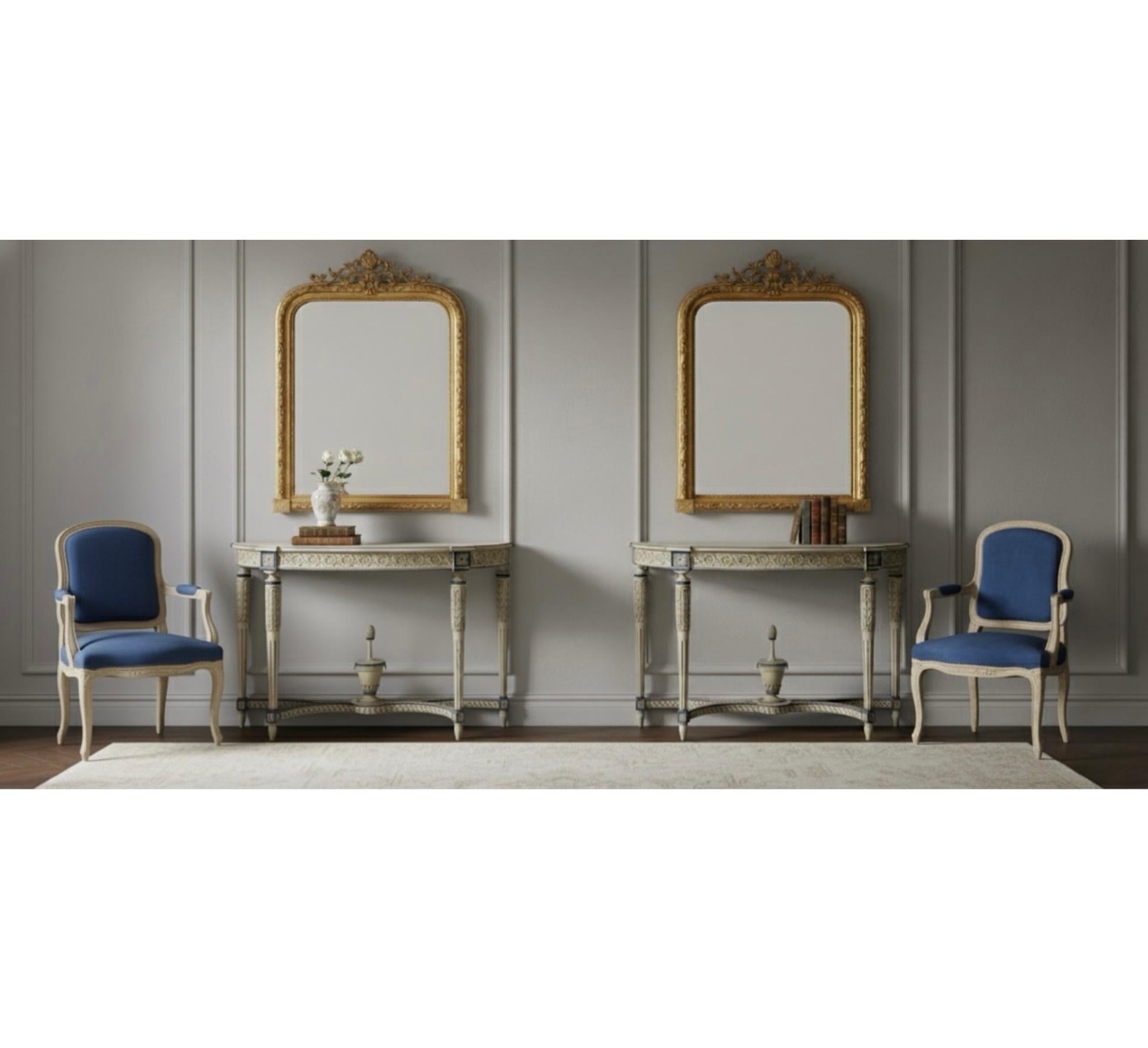 Italian Neo-Classic Maison Jansen Style Carved & Painted Console Tables - Pair For Sale 2