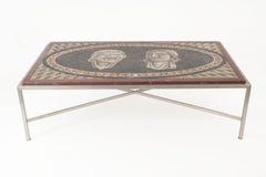 Italian Neo-Classic Mosaic Roman Face Design and Chrome Base Coffee Table
