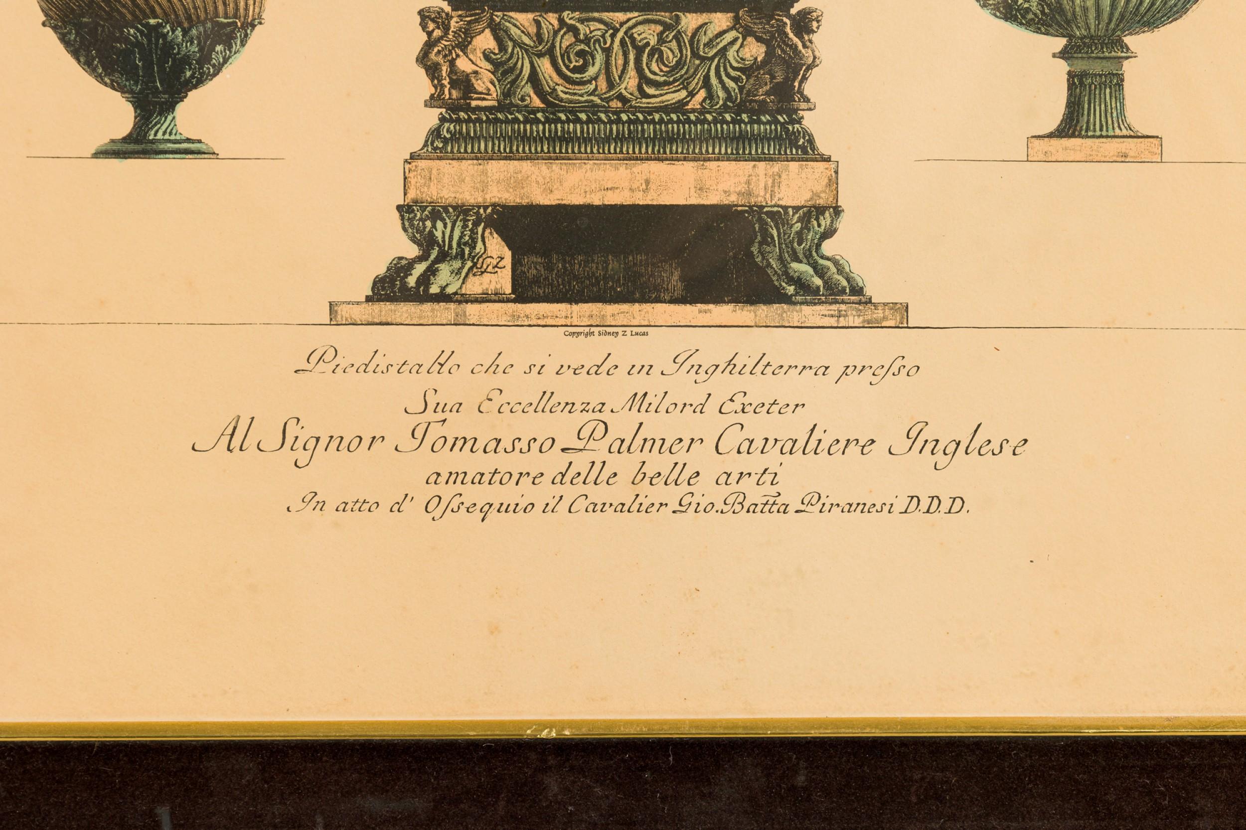 Fatto a mano Stampa italiana neoclassica di 3 urne in vendita