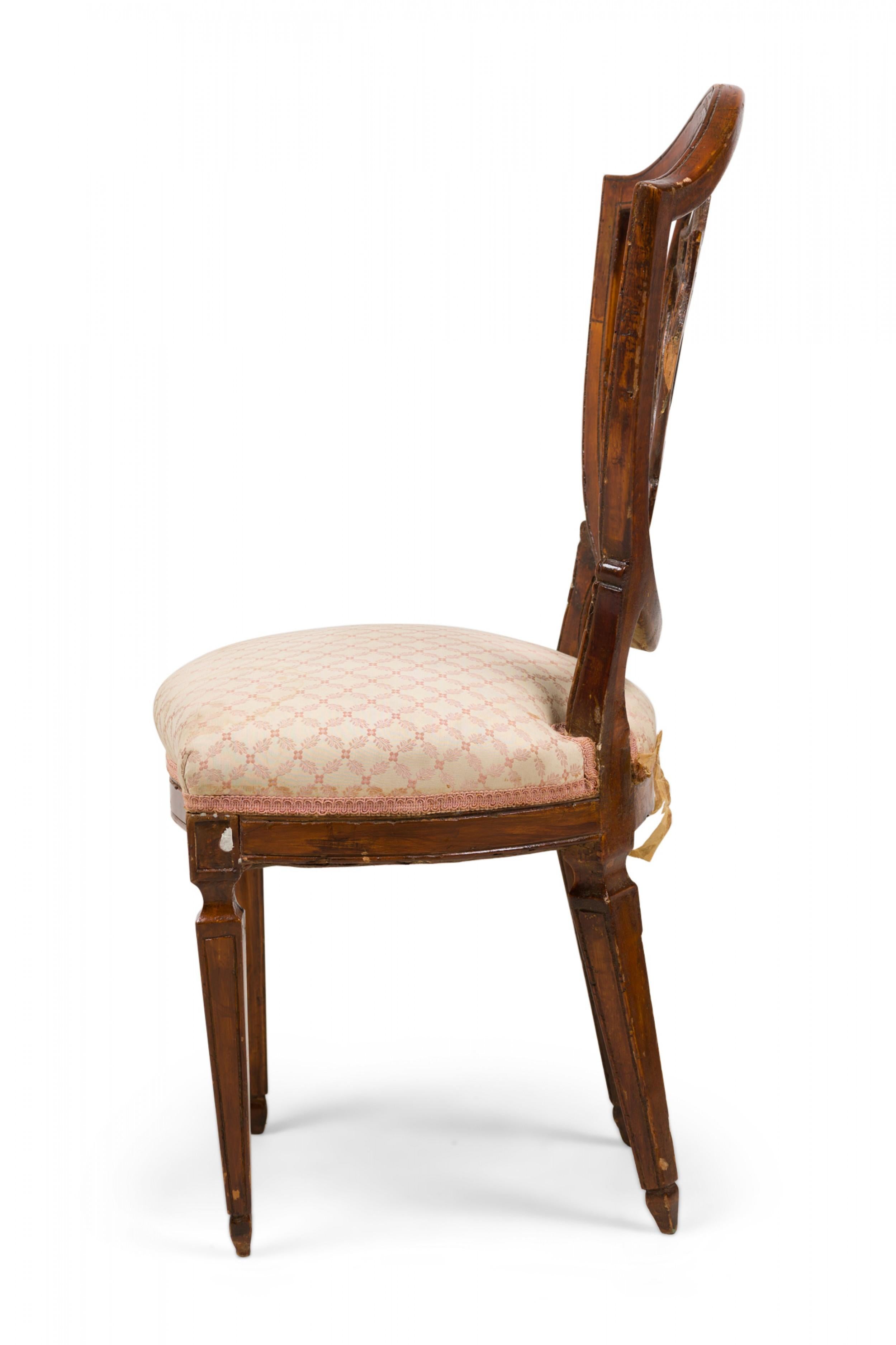 Neoclassical Italian Neoclassic Shield Back Dining/Side Chair W/ Floral Beige Upholstery For Sale