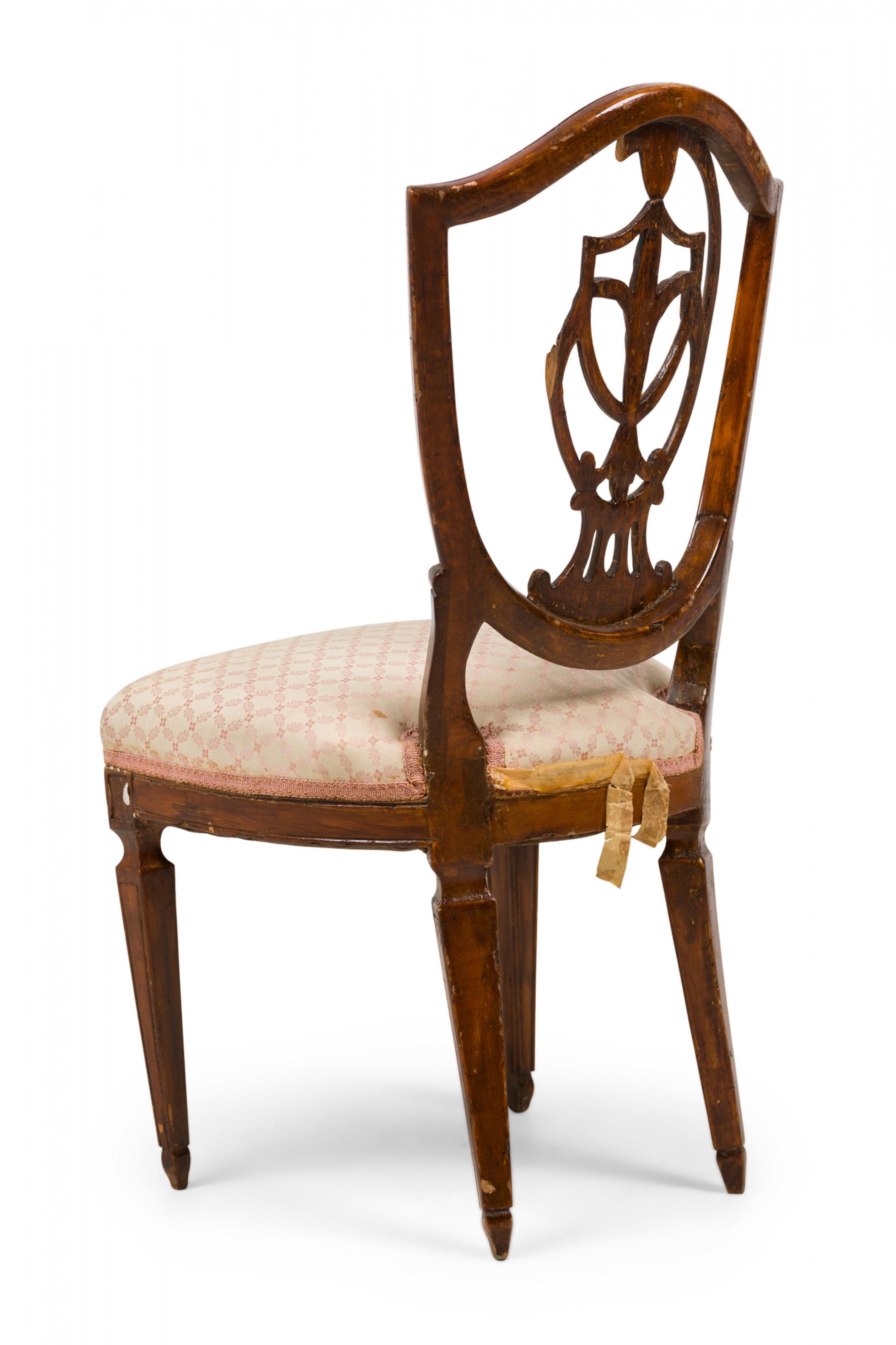 Embroidered Italian Neoclassic Shield Back Dining/Side Chair W/ Floral Beige Upholstery For Sale