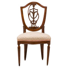 Italian Neoclassic Shield Back Dining/Side Chair W/ Floral Beige Upholstery
