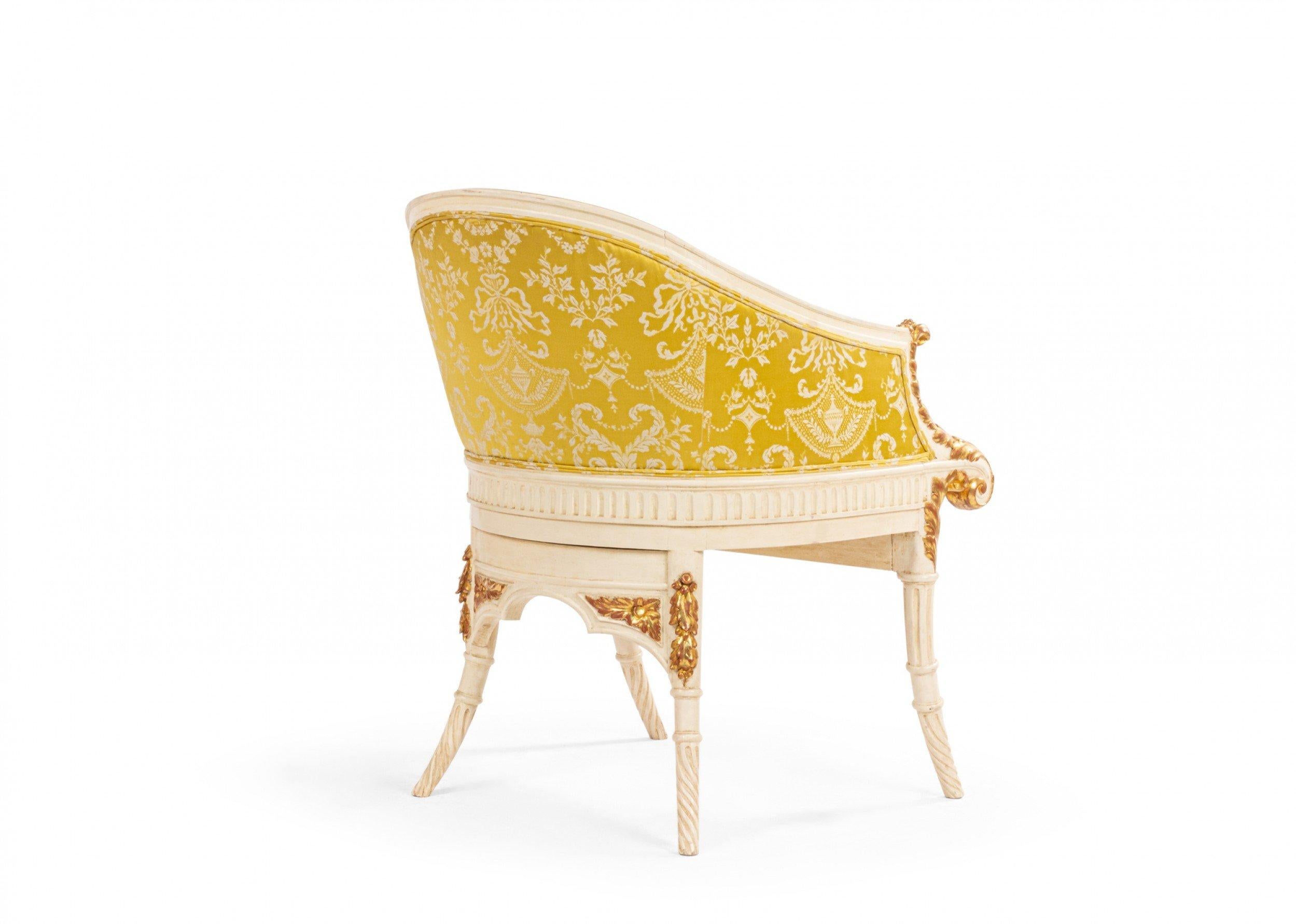 Carved Italian Neo-Classic Style 19th Century White and Gold Arm Chair For Sale