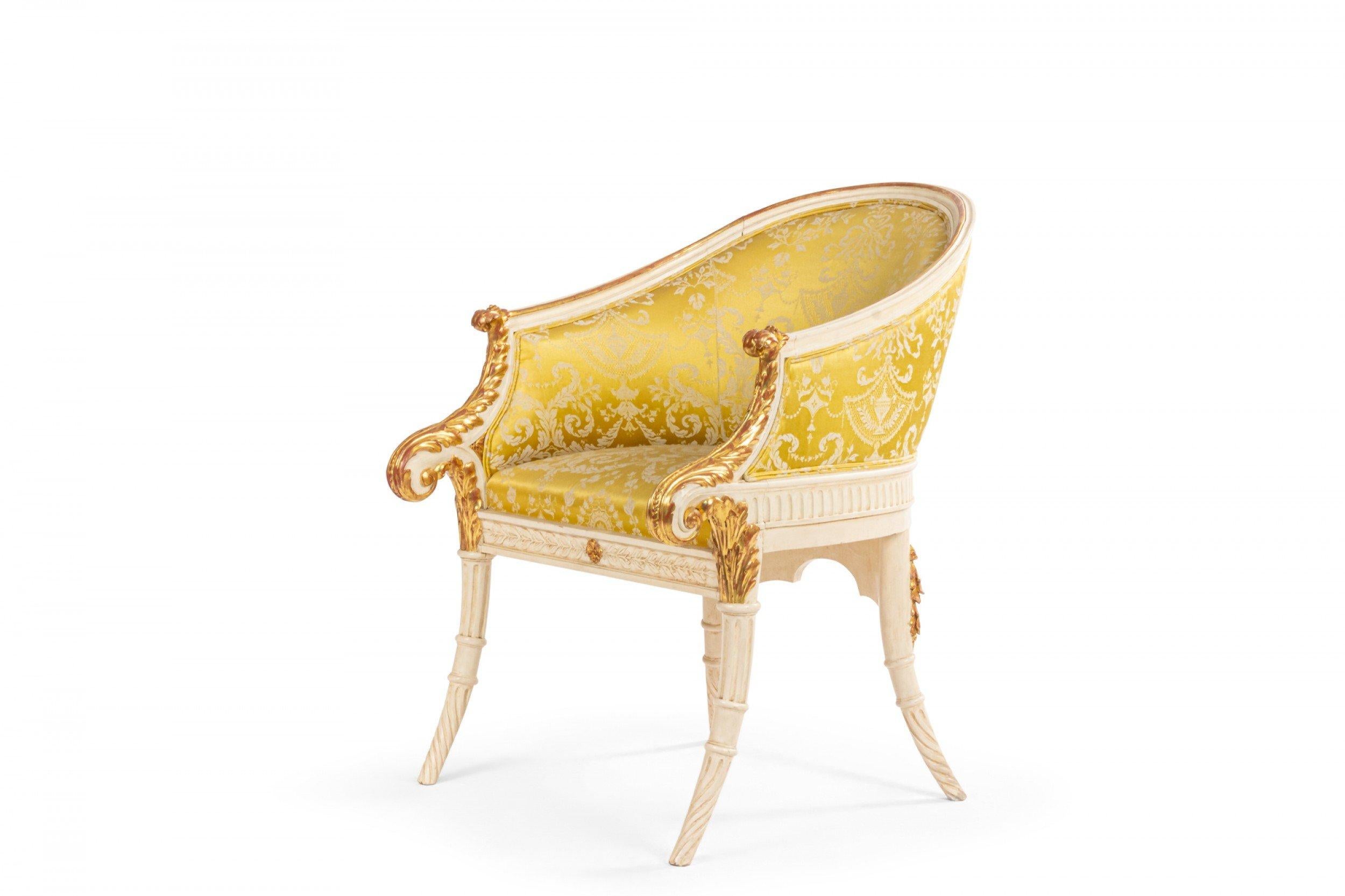 Wood Italian Neo-Classic Style 19th Century White and Gold Arm Chair For Sale