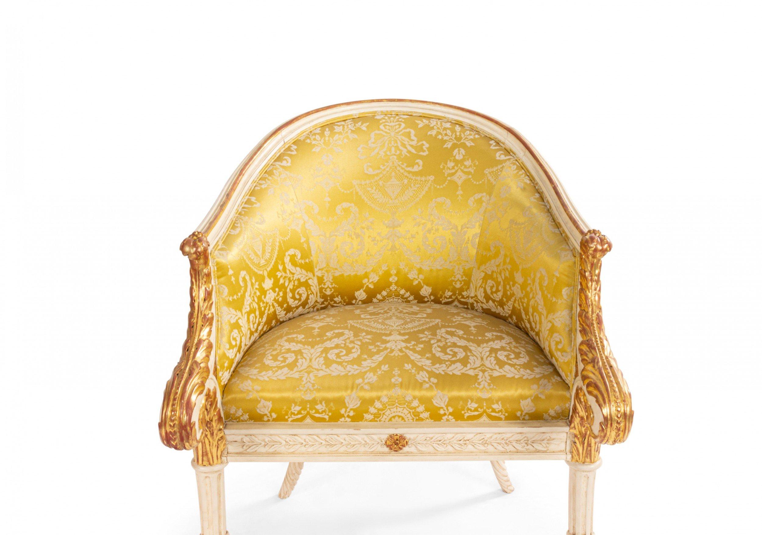 Italian Neo-Classic Style 19th Century White and Gold Arm Chair For Sale 2
