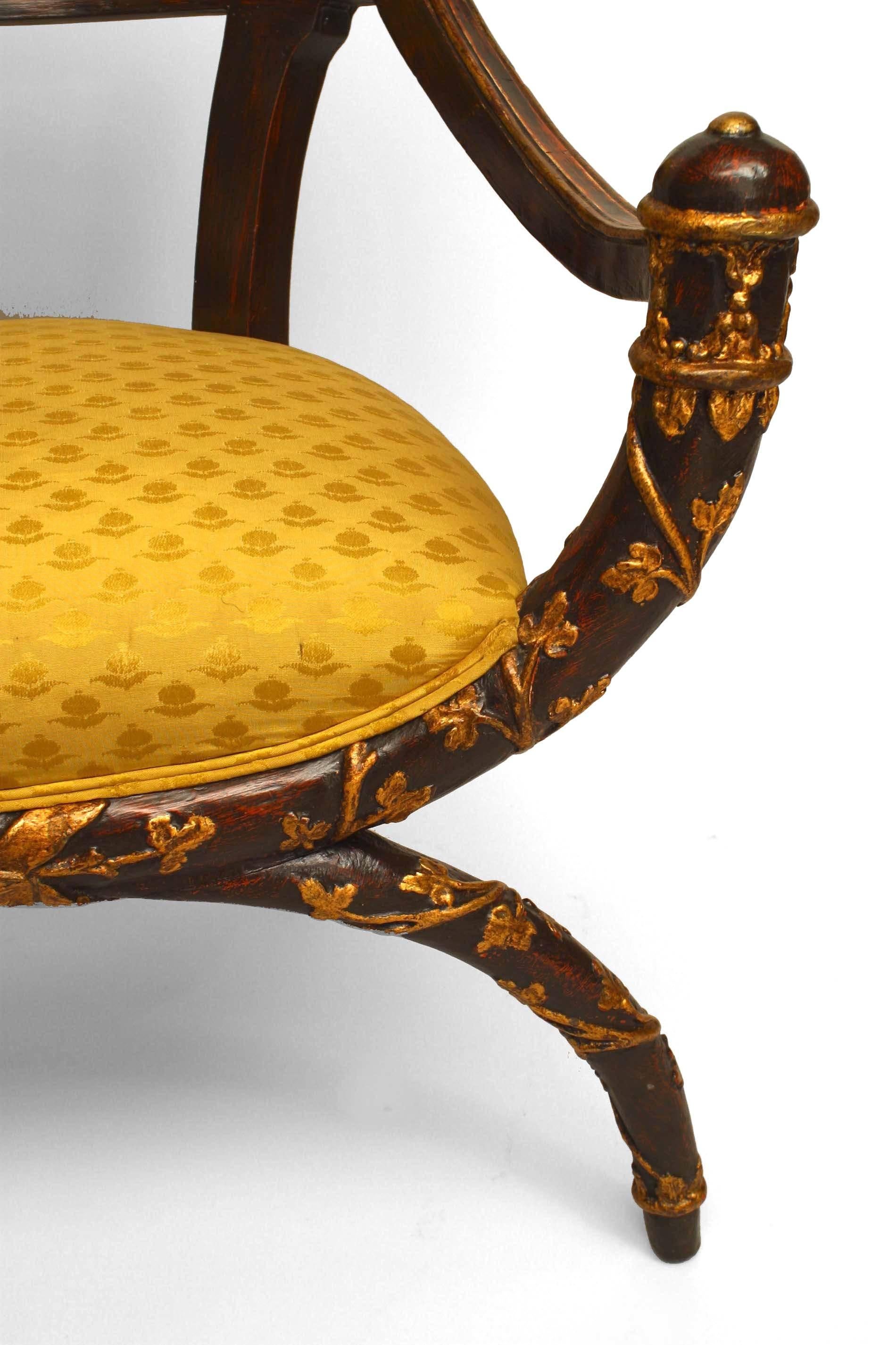 Neoclassical Italian Neoclassic Maroon Lacquer and Gold Damask Upholstery Armchair For Sale