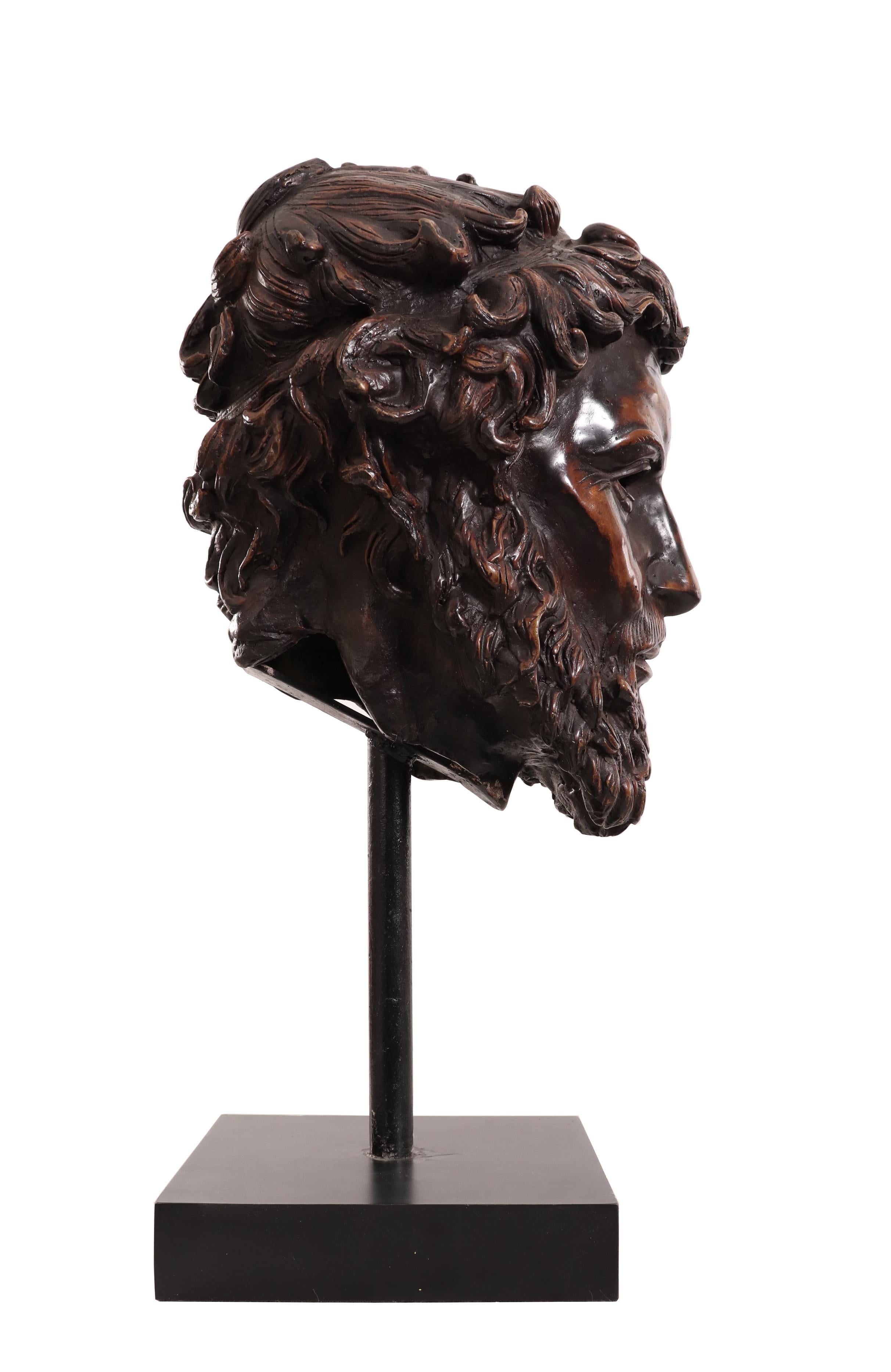 Cast Italian Neoclassic Style Bronze Poseidon Bust For Sale