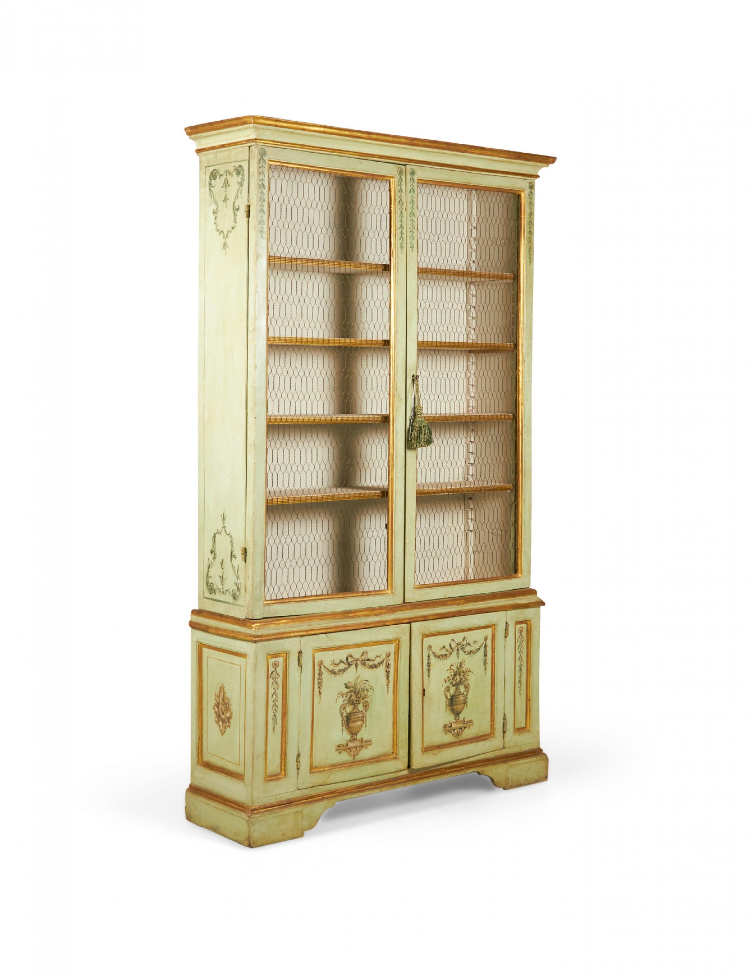 Italian Neo-Classic Style Light Green Painted Hutch / Cabinet In Good Condition In New York, NY