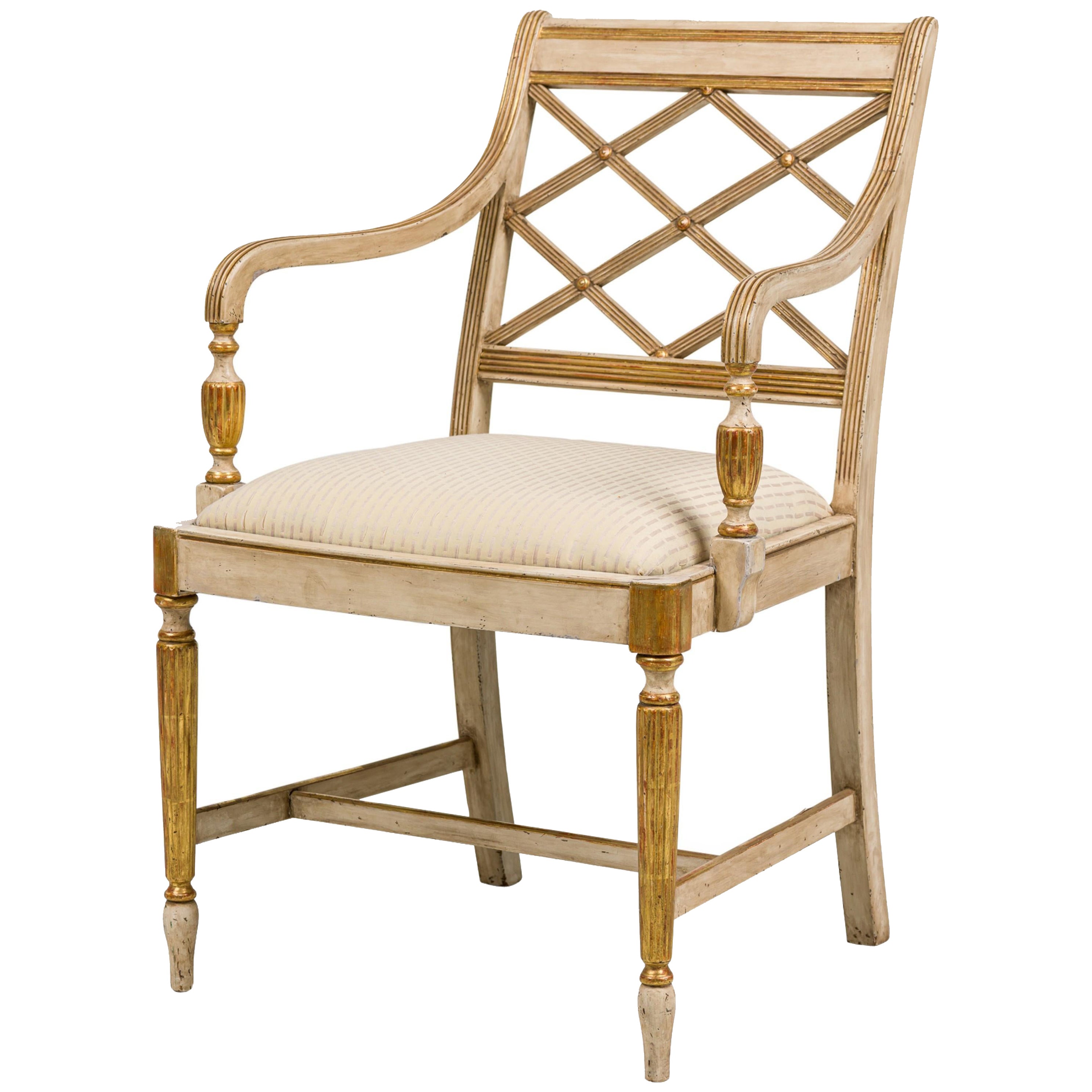 Italian Neo-Classic style (reproduction) cream painted and gilt trim armchair