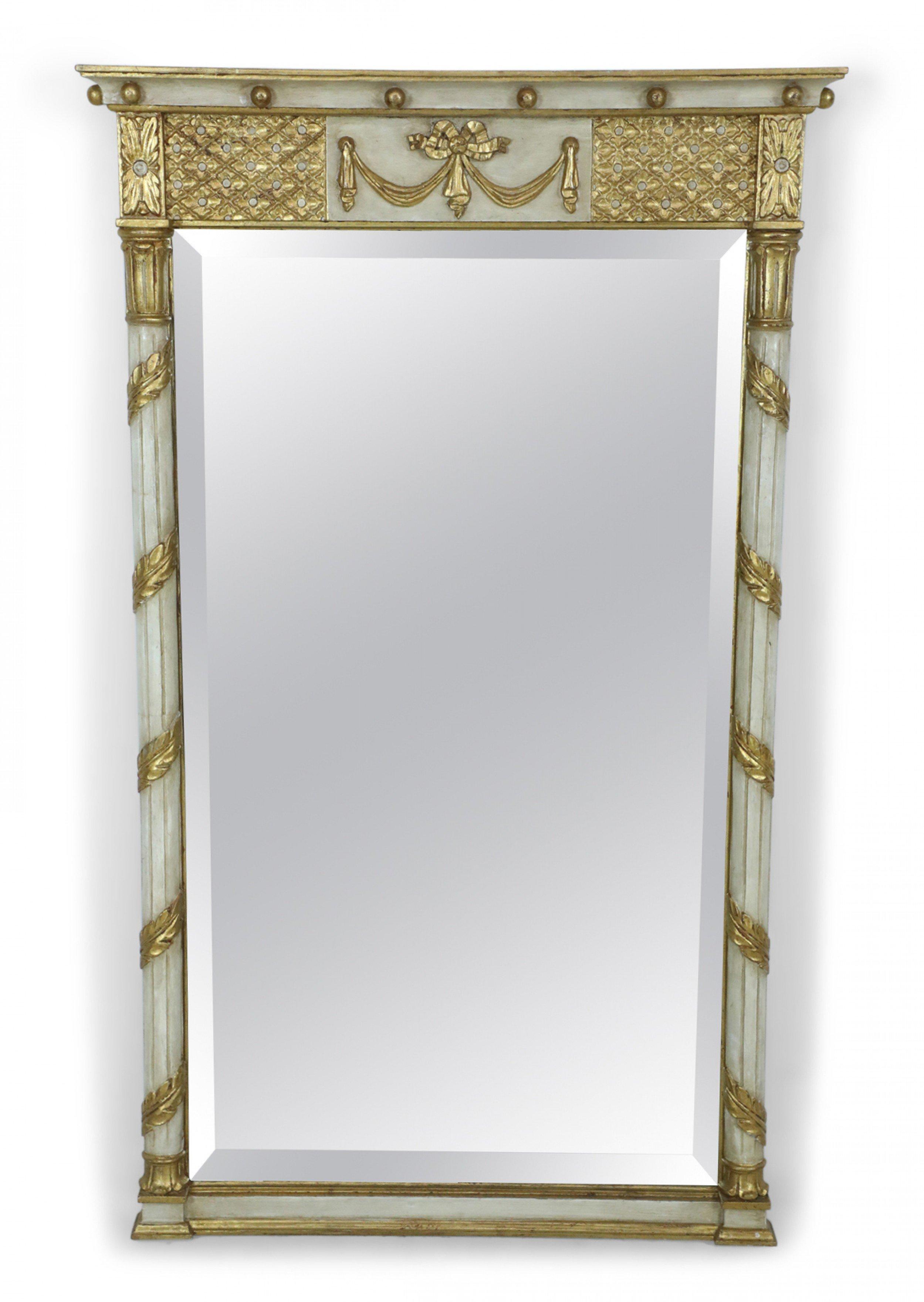 Italian Neo-Classic Style White and Gilt Painted Wall Mirror In Good Condition In New York, NY