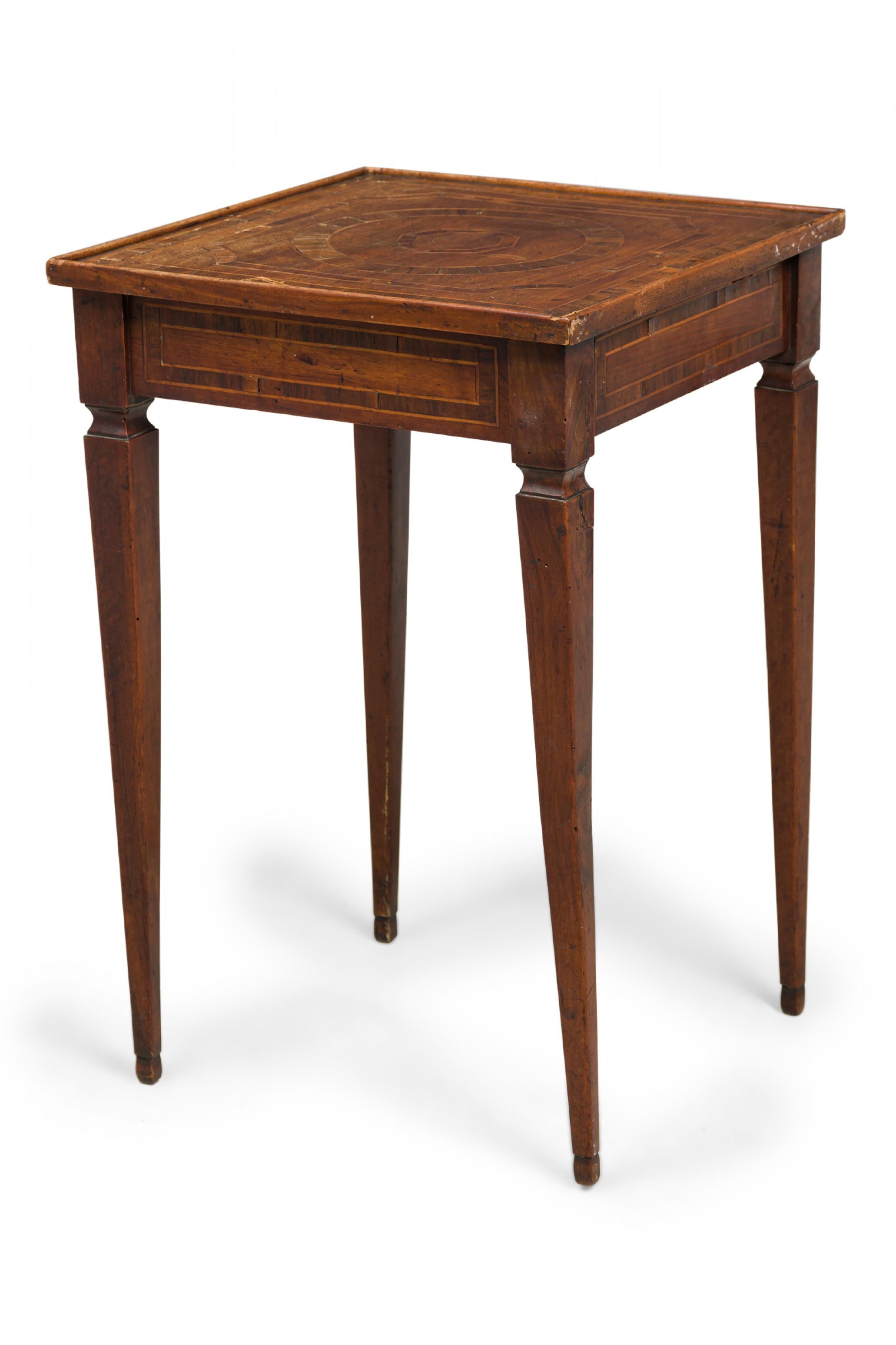 Inlay Italian Neoclassic Walnut Inlaid End Side Table For Sale