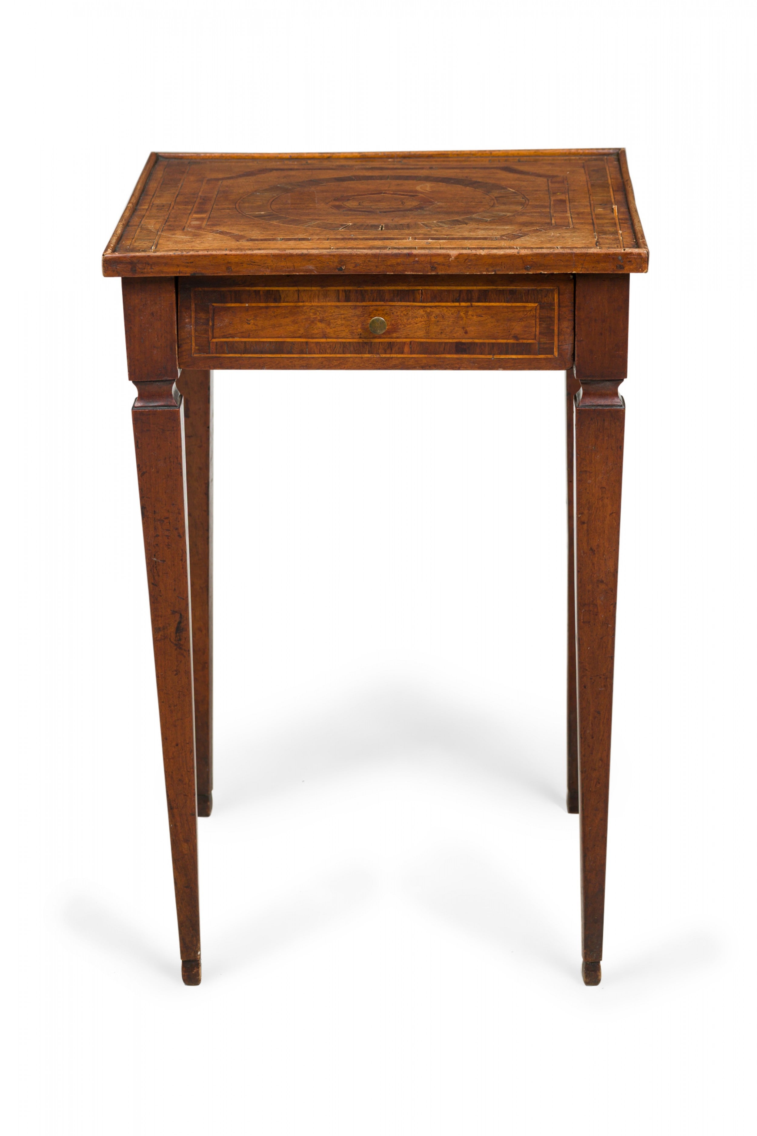 Italian Neoclassic Walnut Inlaid End Side Table For Sale
