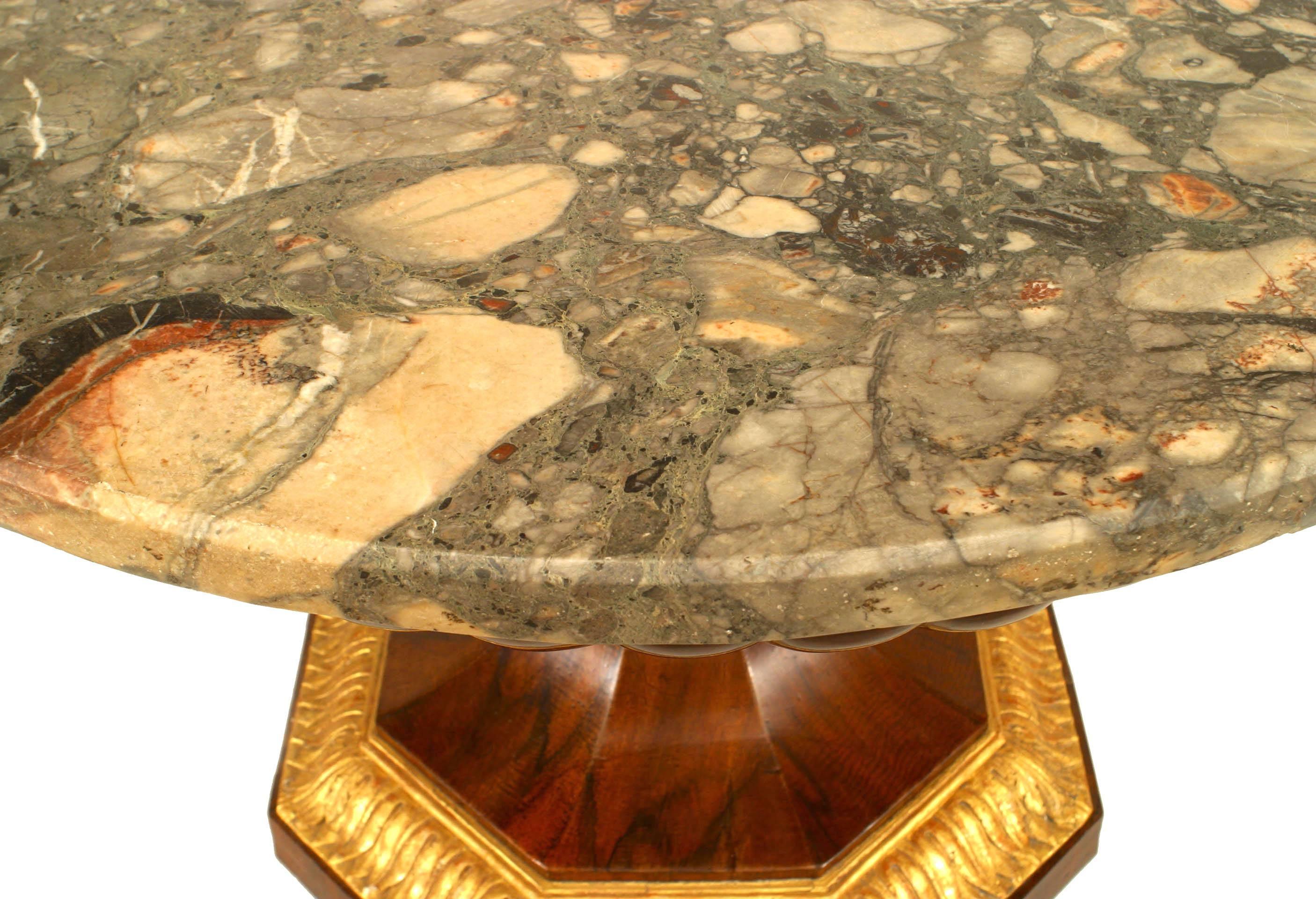 Italian Neapolitan Neo-Classic Walnut Center Table with Marble Top In Good Condition For Sale In New York, NY
