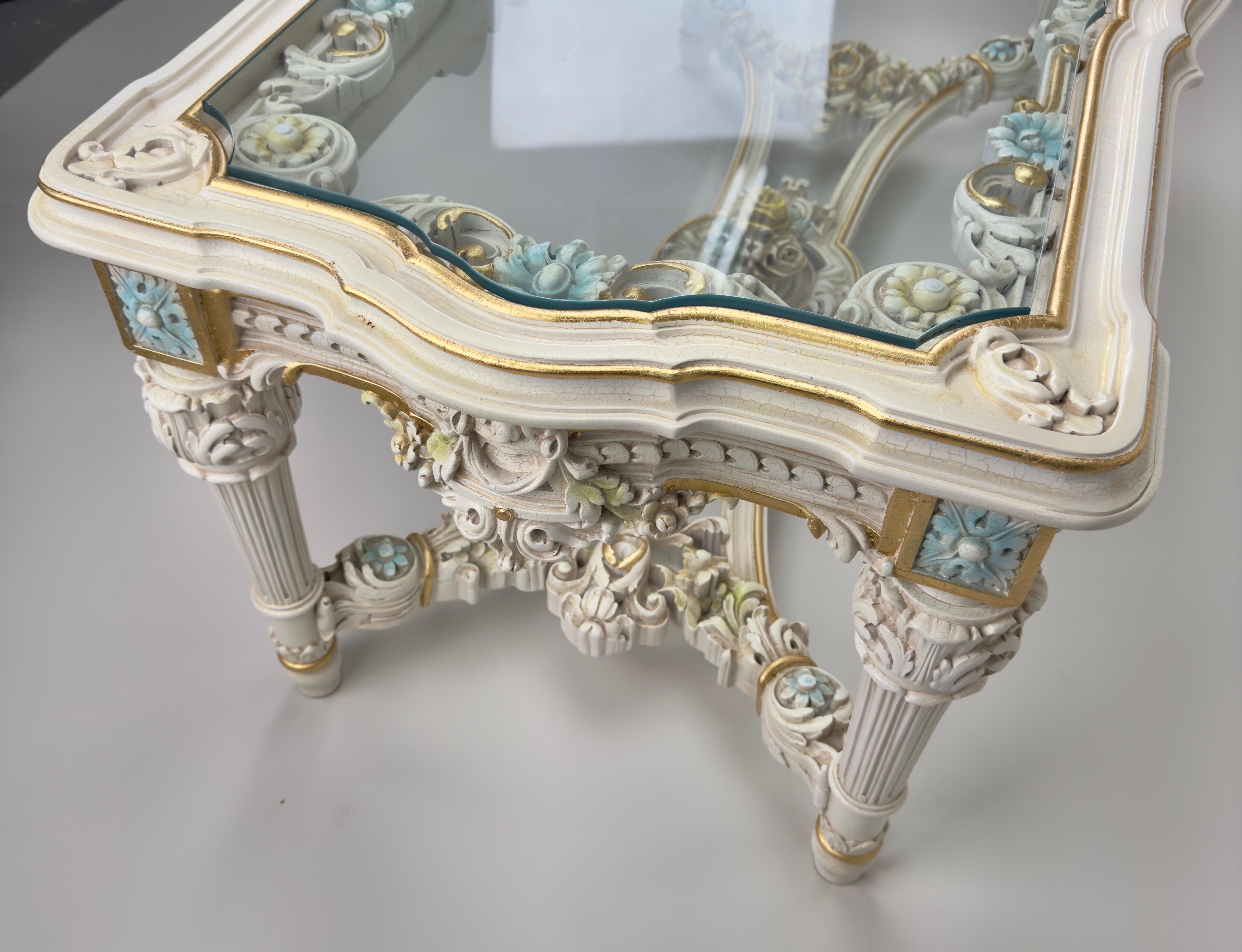 Italian Neo-Classical Baroque Style Floral Design Coffee or Cocktail Table  In Good Condition For Sale In Plainview, NY