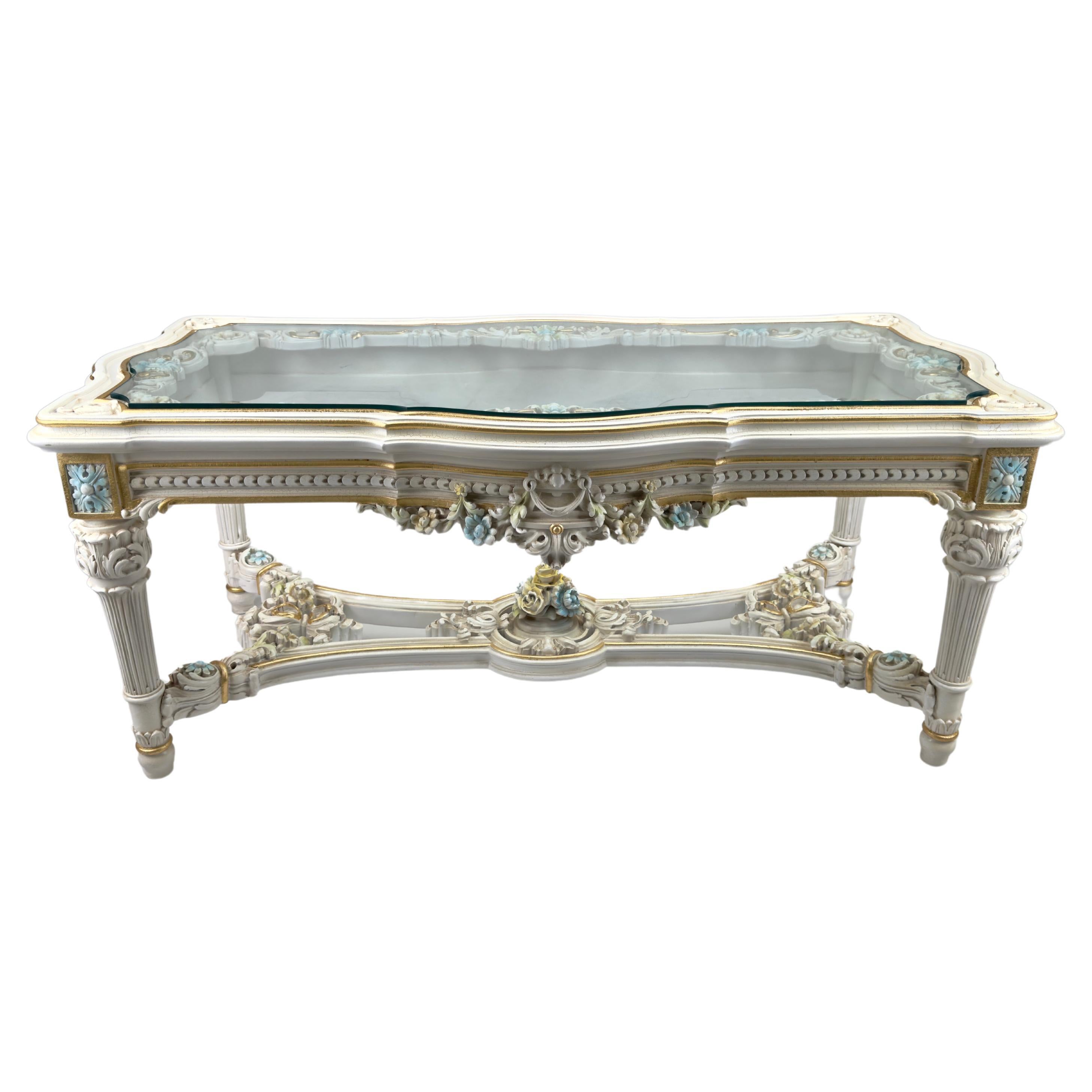 Italian Neo-Classical Baroque Style Floral Design Coffee or Cocktail Table  For Sale