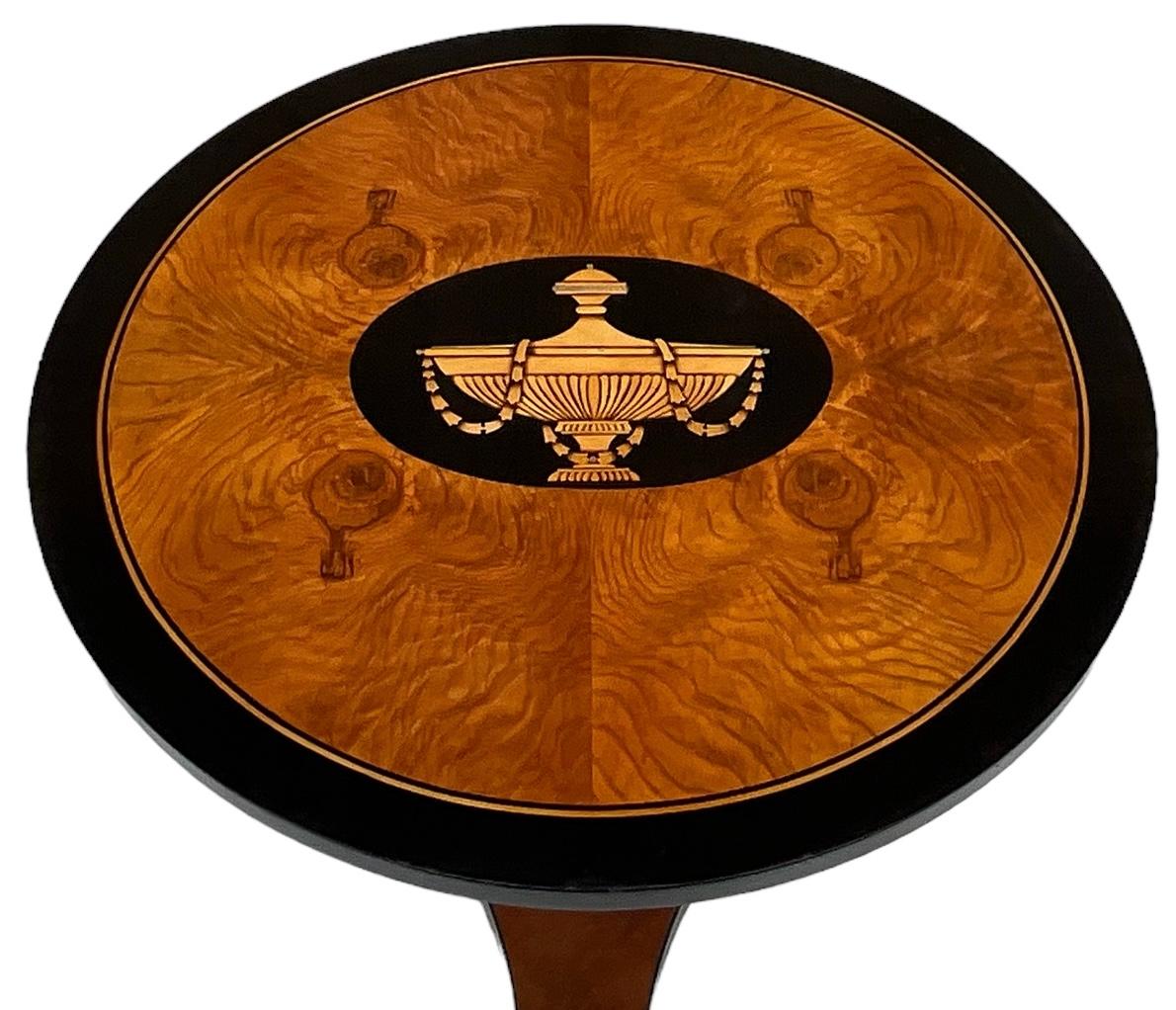 Neoclassical Italian Neo-Classical & Biedermeir Style Burlwood & Ebonized Side Tables - Pair  For Sale