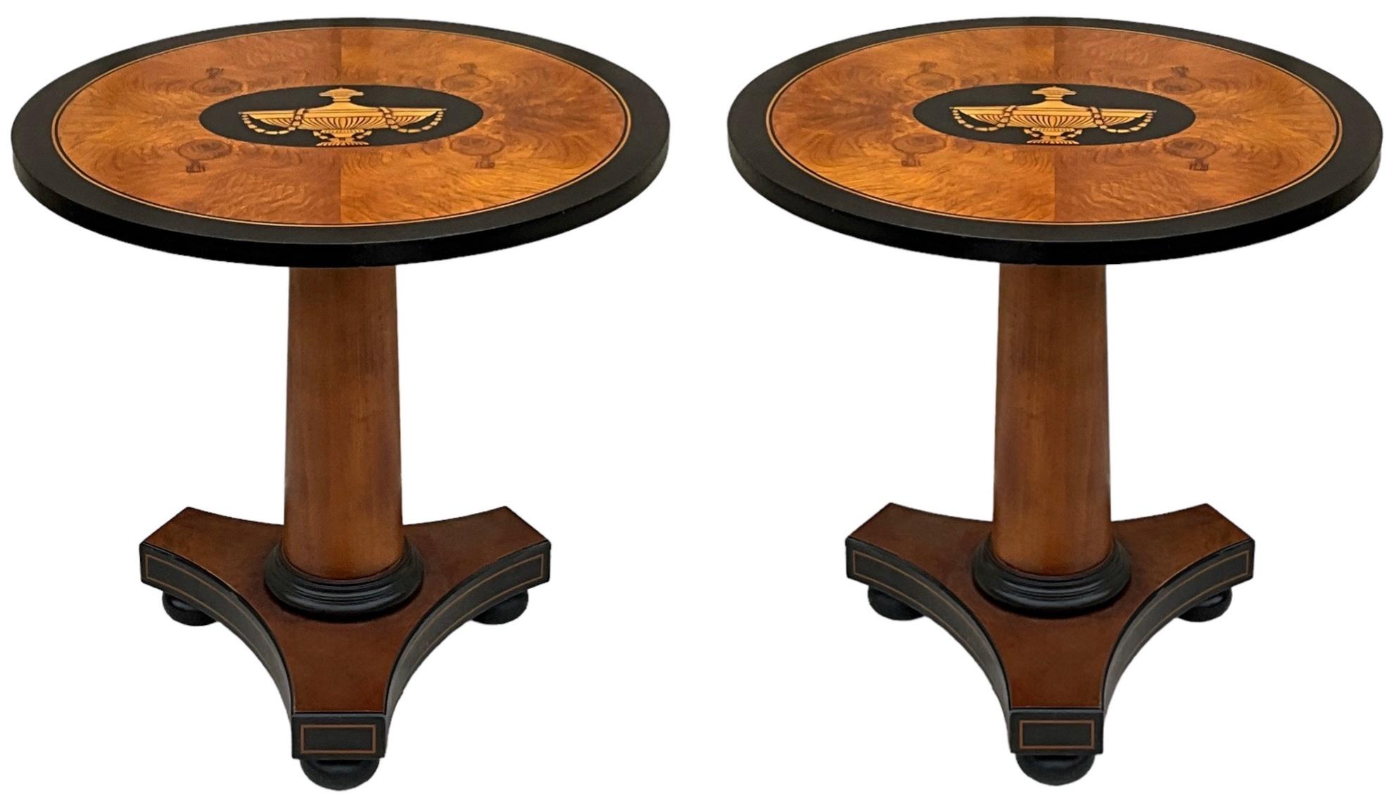 Italian Neo-Classical & Biedermeir Style Burlwood & Ebonized Side Tables - Pair  In Good Condition For Sale In Kennesaw, GA