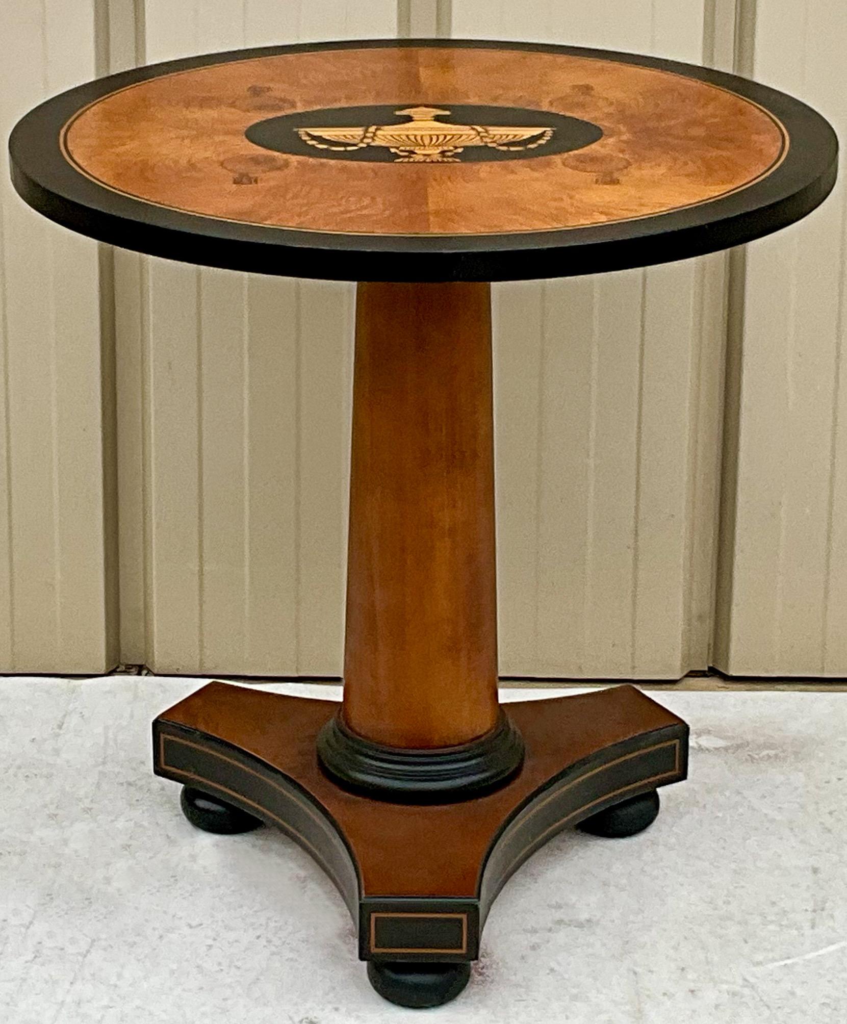 20th Century Italian Neo-Classical & Biedermeir Style Burlwood & Ebonized Side Tables - Pair  For Sale