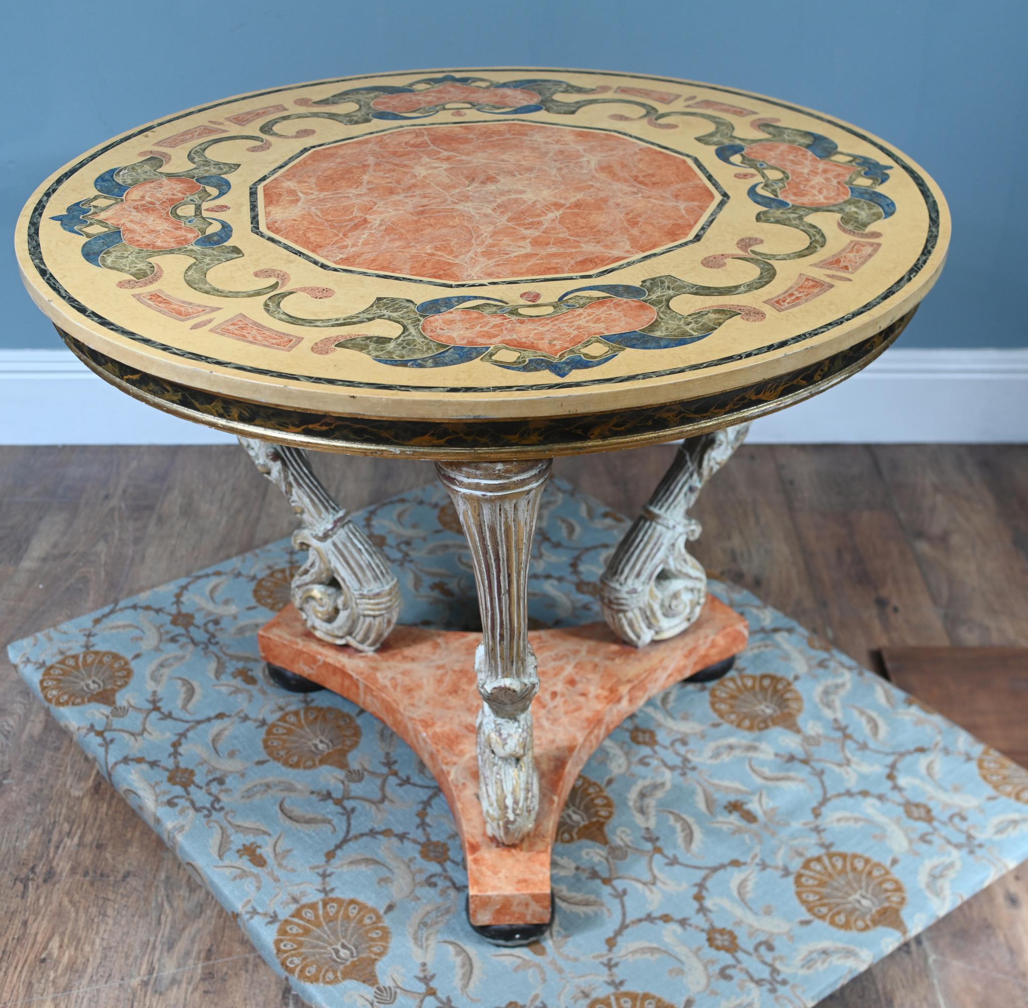Absolutely delightful Italian centre table with a scagliola top
Scagliola is a decorative technique that uses a type of plaster to imitate expensive materials like marble
Great eye catching on trend piece that would add oomph and energy to any