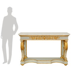 Italian Neo-Classical st. patinated, Giltwood and Carrara marble console