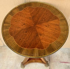 Italian Neo-Classical Style Brass & Burl Inlaid Side Tables  / Pedestals - Pair