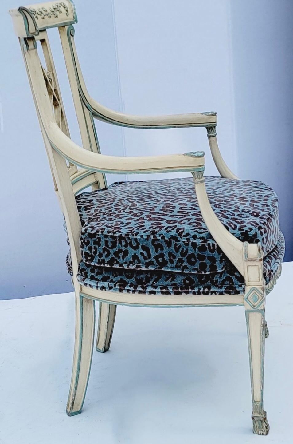 Italian Neoclassical Style Carved Bergère Chair in Leopard Velvet In Good Condition In Kennesaw, GA