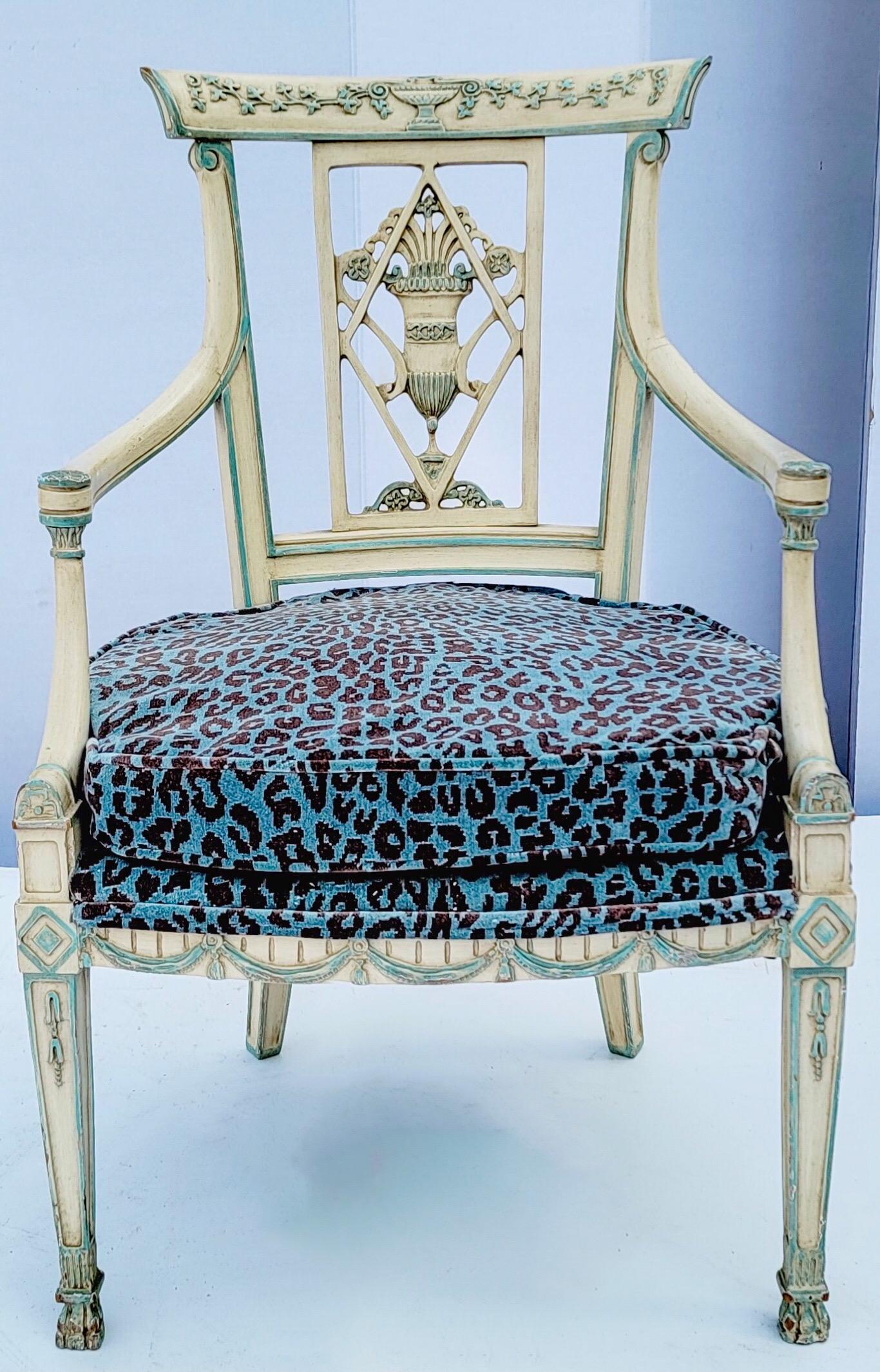 Italian Neoclassical Style Carved Bergère Chair in Leopard Velvet 2