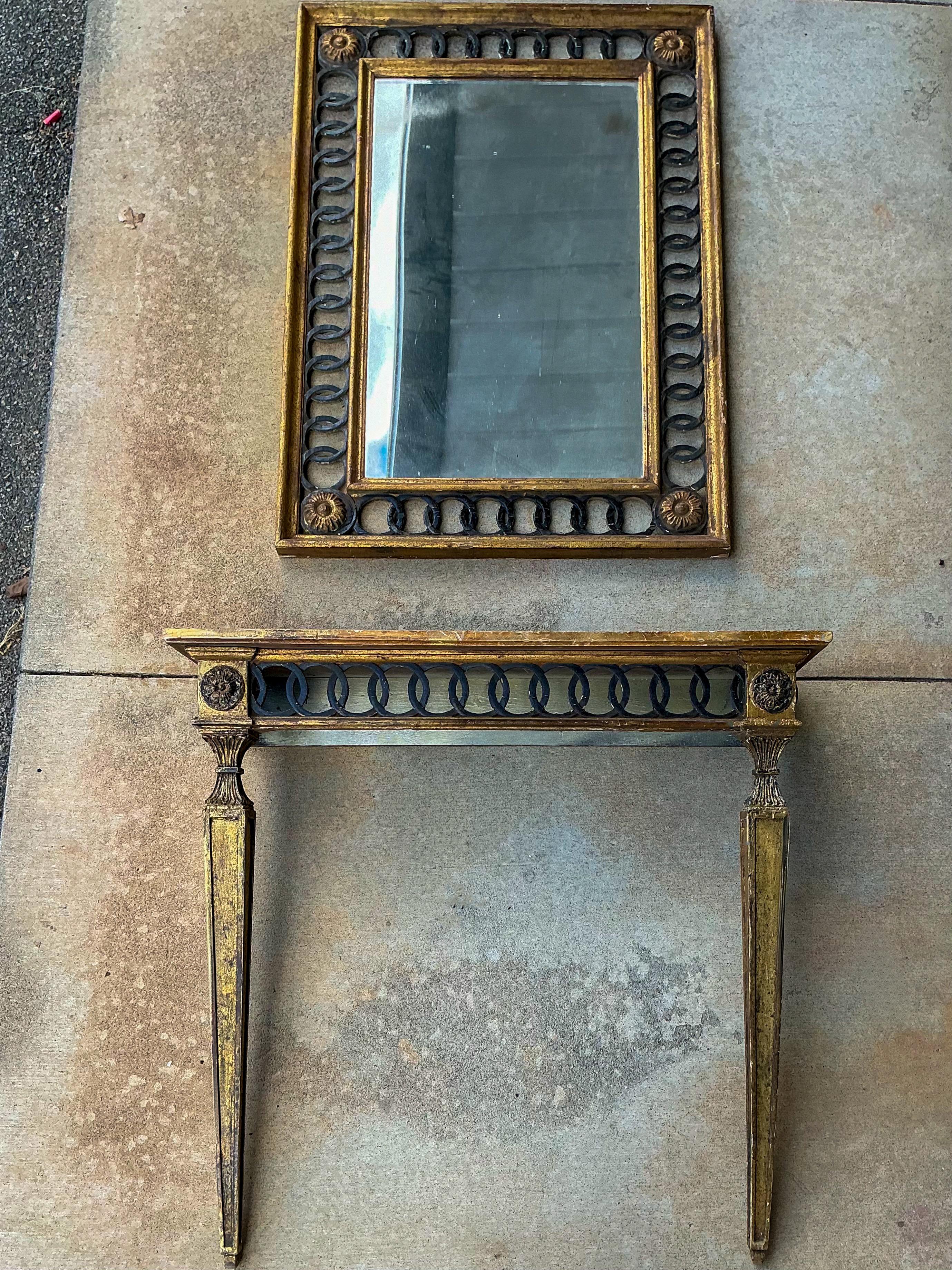 Italienische Neo-Klassik Stil geschnitzt Giltwood Spiegel & Faux Marmor Konsolentisch im Angebot 2