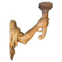 Italian Neo-classical Style Carved Pine Arm Form Torchiere Or Candle Sconce