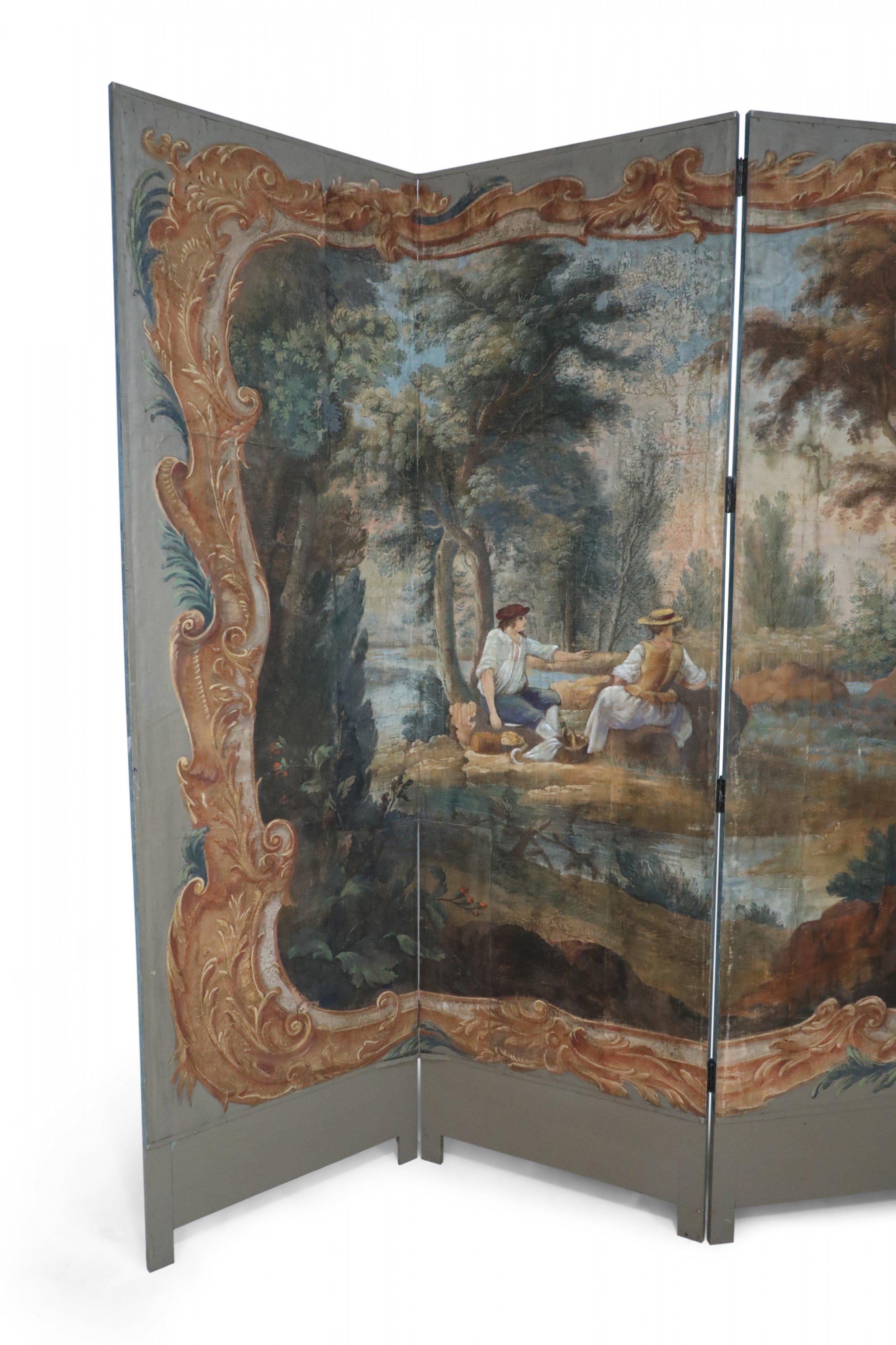 Neoclassical Italian Neo-Classical Style Figurative Painting 6-Paneled Folding Screen For Sale
