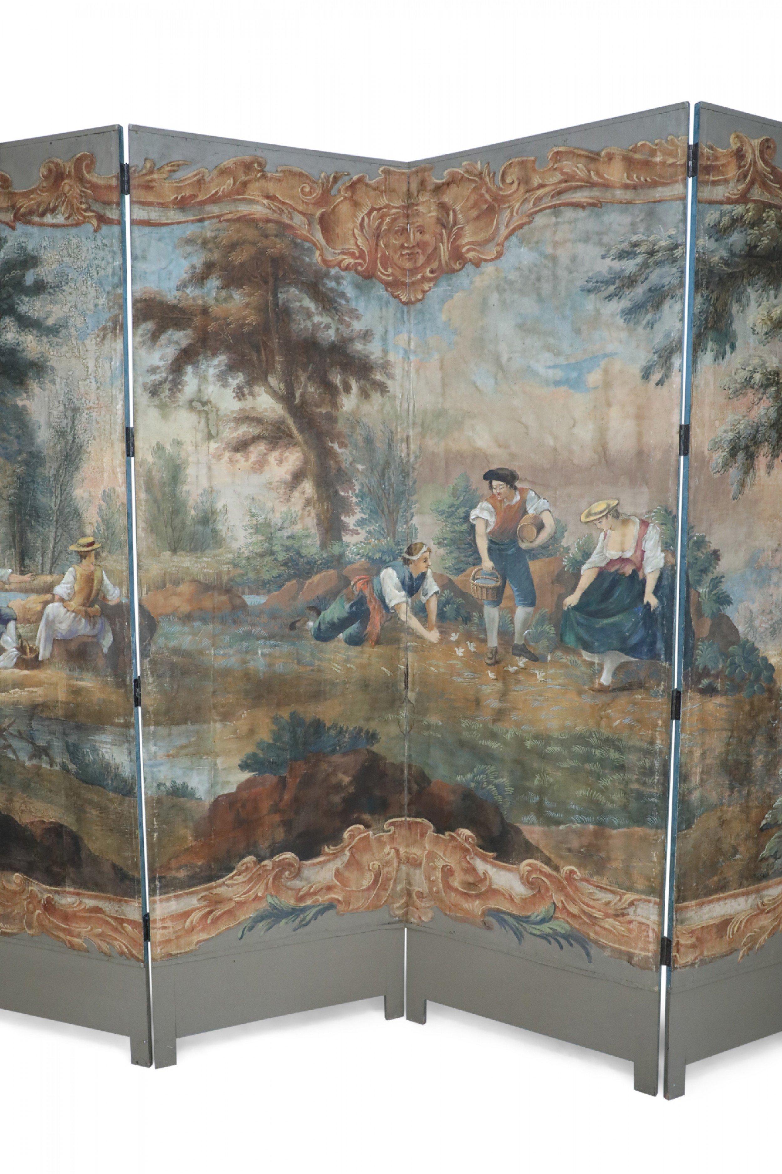 Painted Italian Neo-Classical Style Figurative Painting 6-Paneled Folding Screen For Sale