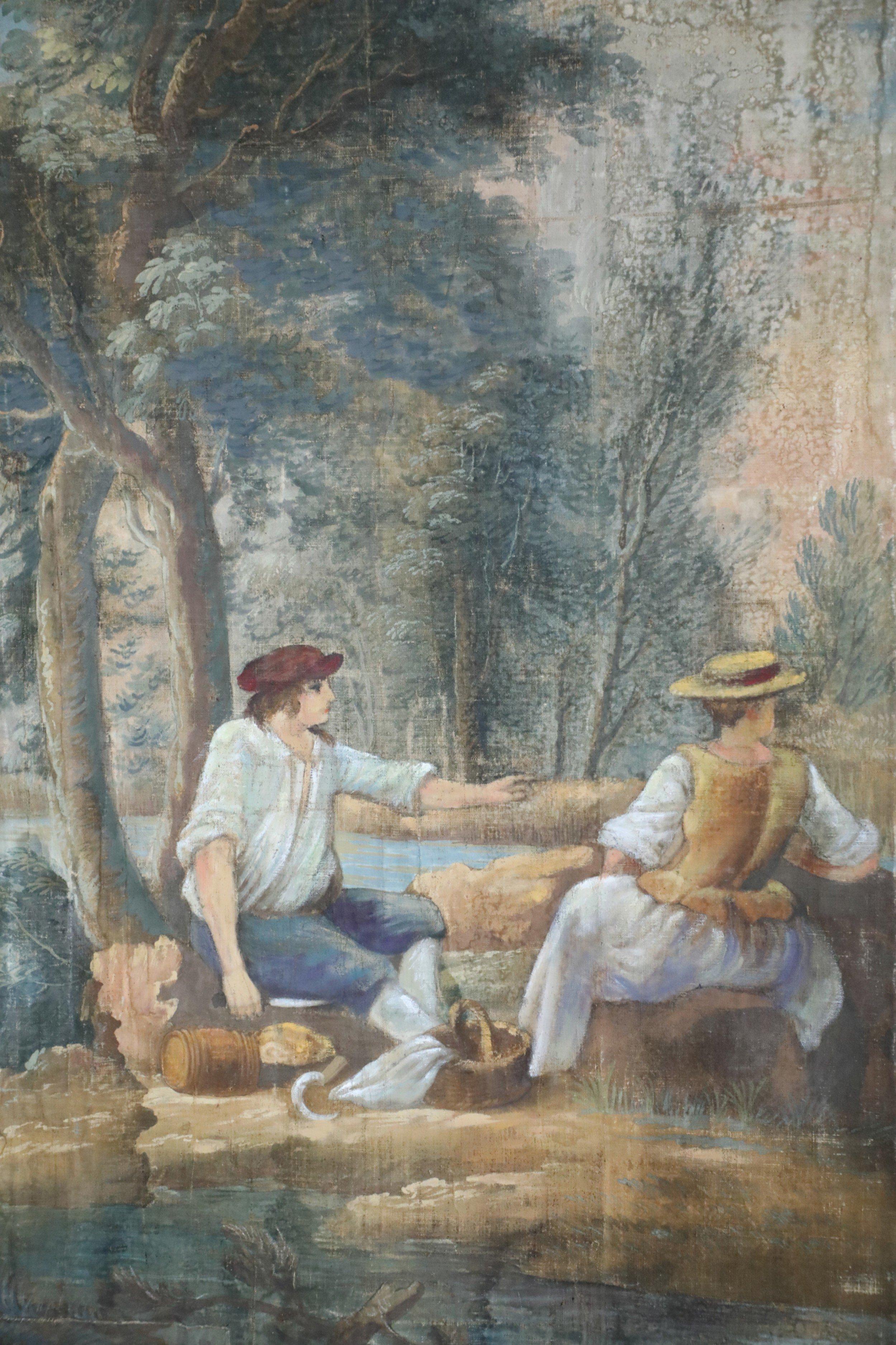 Italienisches figuratives italienisches Gemälde im neoklassischen Stil, 6-teiliger klappbarer Raumteiler (Leinwand) im Angebot