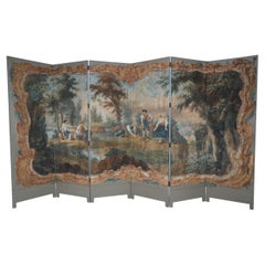 Vintage Italian Neo-Classical Style Figurative Painting 6-Paneled Folding Screen