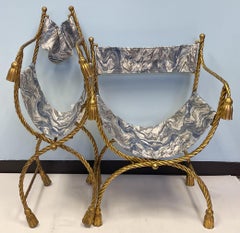 Italian Neo-Classical Style Gilt Tassel Savonarola / Campaign Chairs, Pair