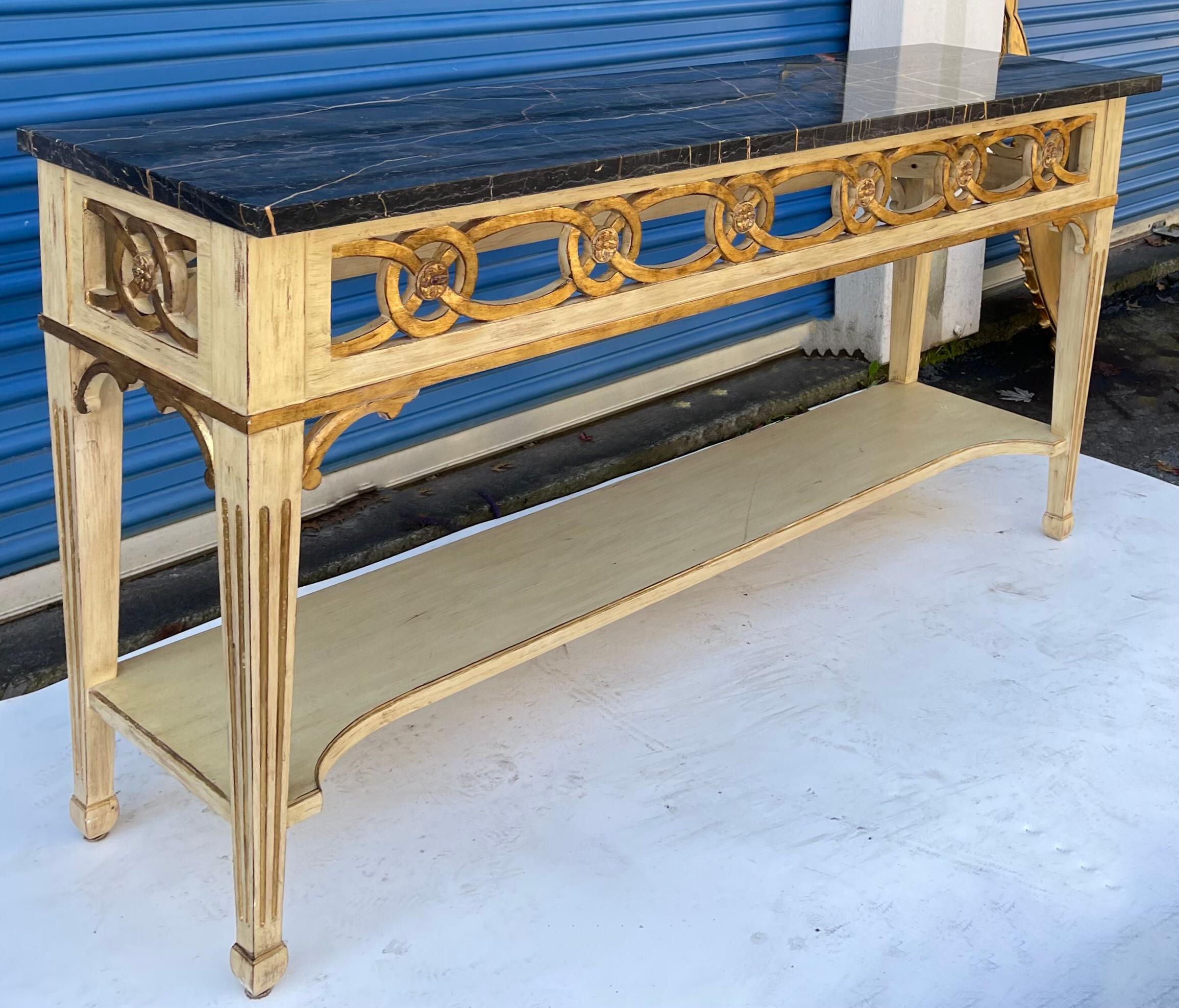 Italian Neo-Classical Style Giltwood Marble Top Console Table In Distressed Condition In Kennesaw, GA