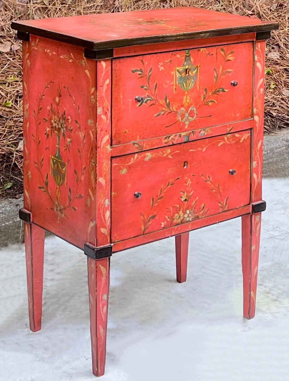 Italian Neo-Classical Style Hand Painted Petite Commode or Side Table In Good Condition For Sale In Kennesaw, GA