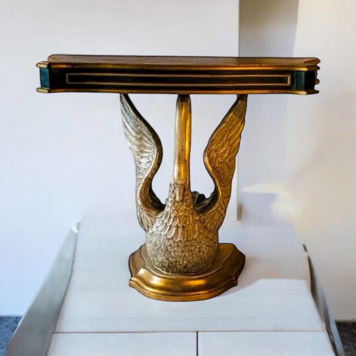 Neoclassical Italian Neo-Classical Style Leather Top Console Table W/ Swan Form Base