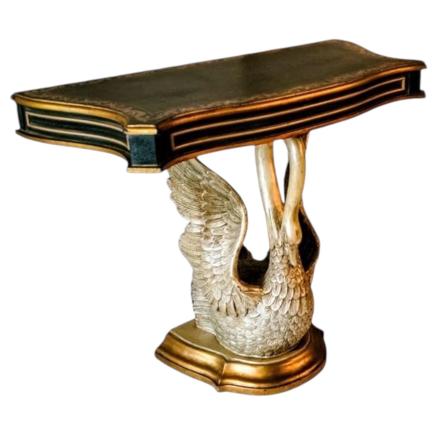 Italian Neo-Classical Style Leather Top Console Table W/ Swan Form Base In Good Condition In Kennesaw, GA