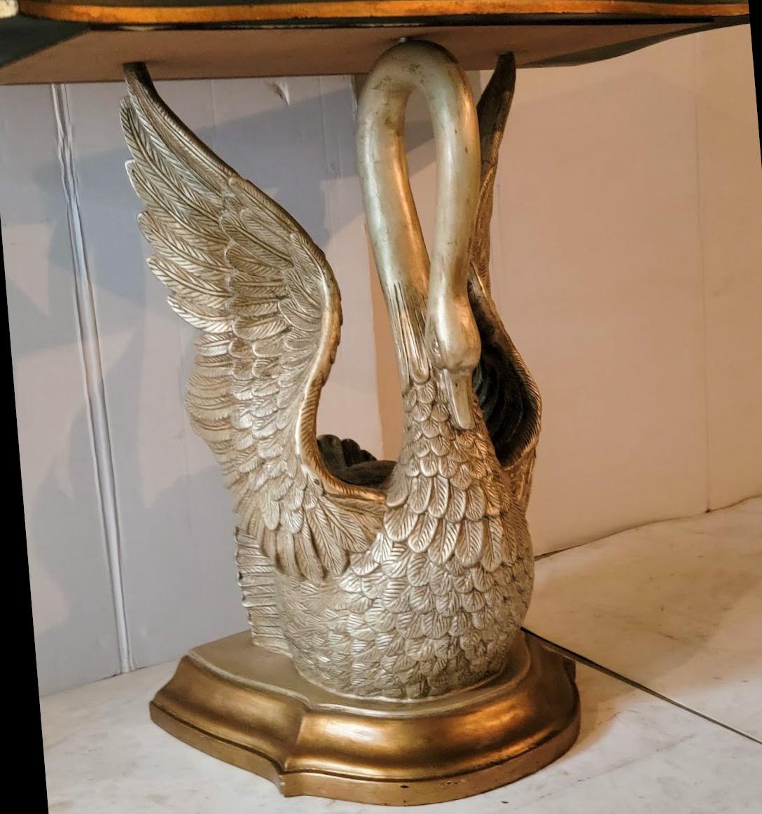 20th Century Italian Neo-Classical Style Leather Top Console Table W/ Swan Form Base