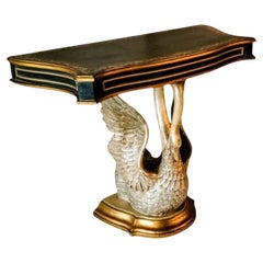 Italian Neo-Classical Style Leather Top Console Table W/ Swan Form Base