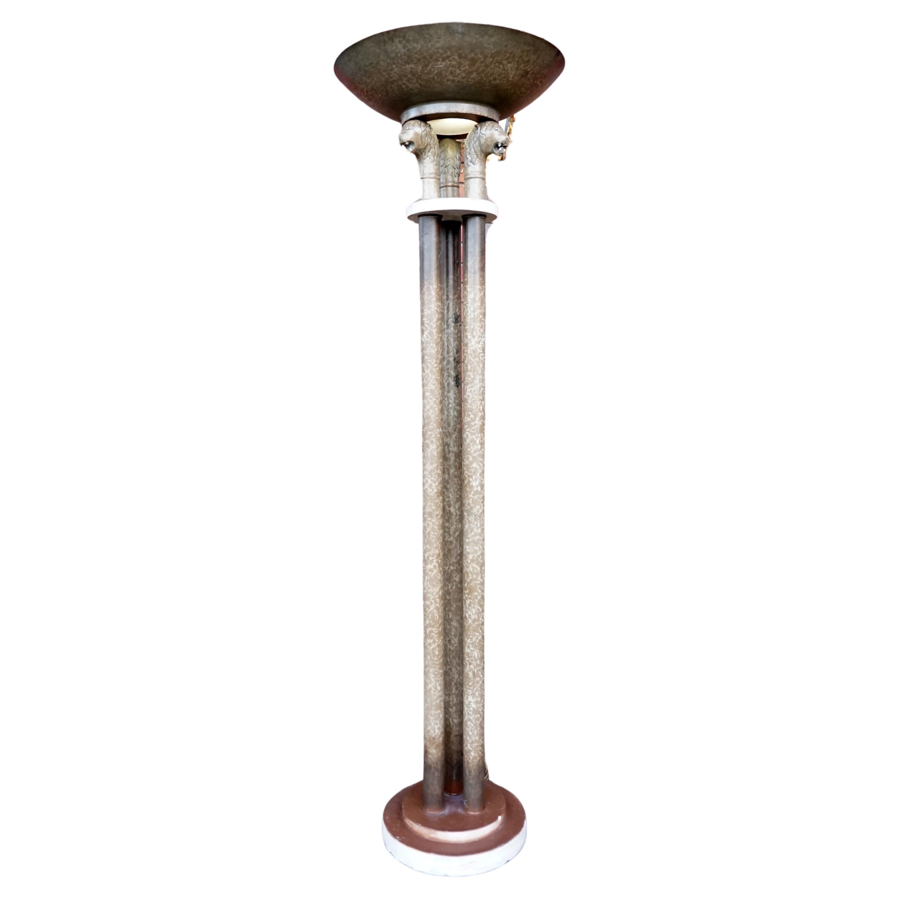 Italian Neo Classical Style Travertine Marble 1960s Torchiere Lamp