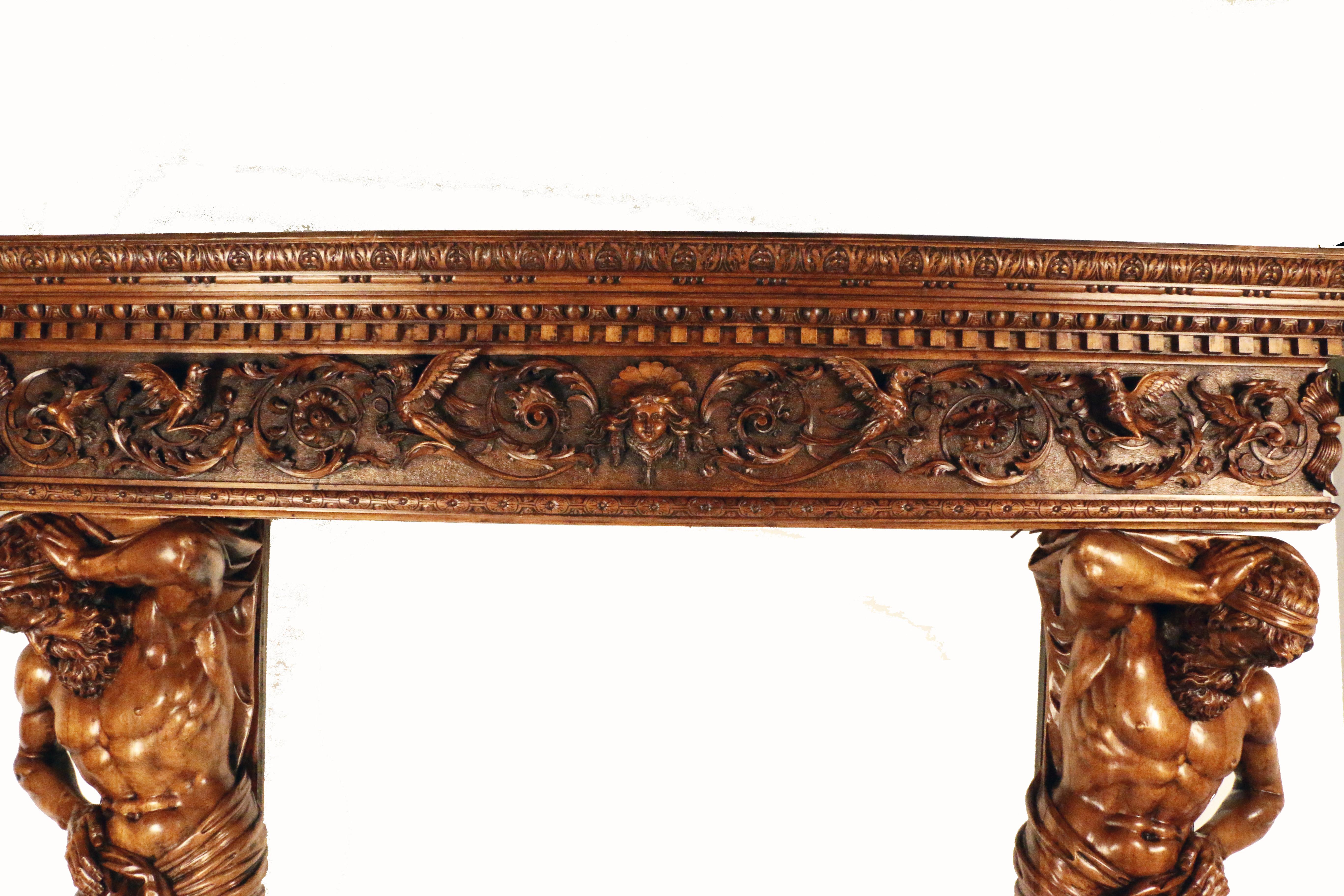 Italian Neo-Renaissance Walnut Fireplace Mantel, Attributed to Valentino Besarel For Sale 1