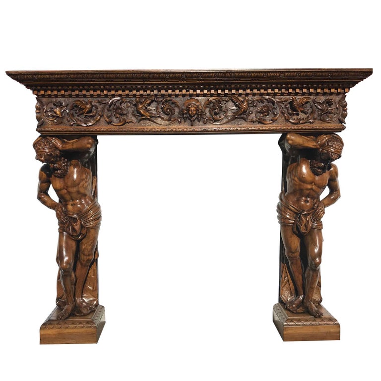 Italian Neo-Renaissance Walnut Fireplace Mantel, Attributed to Valentino  Besarel For Sale at 1stDibs