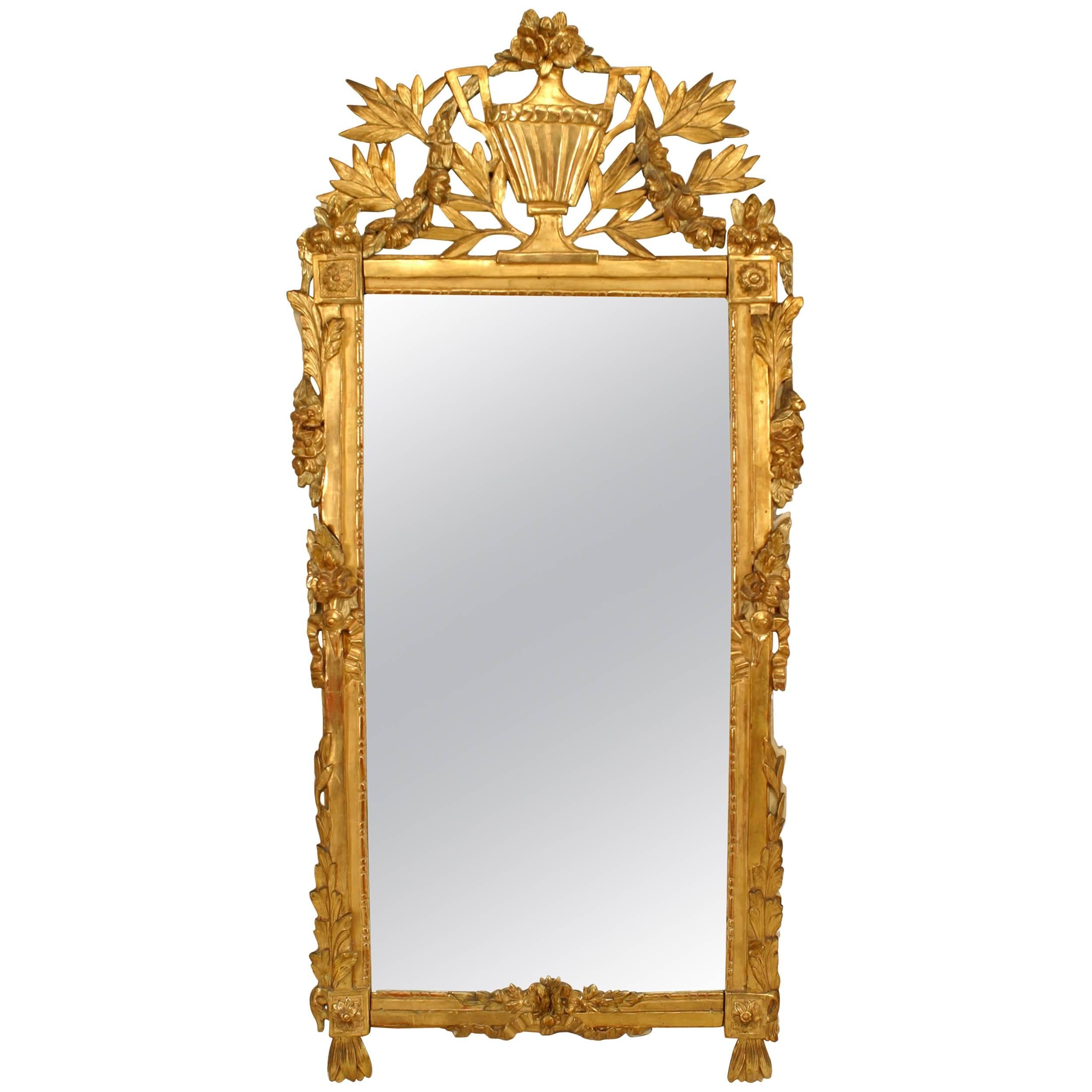 Italian NeoClassic Carved Giltwood Leaf and Urn Pediment Wall Mirror For Sale