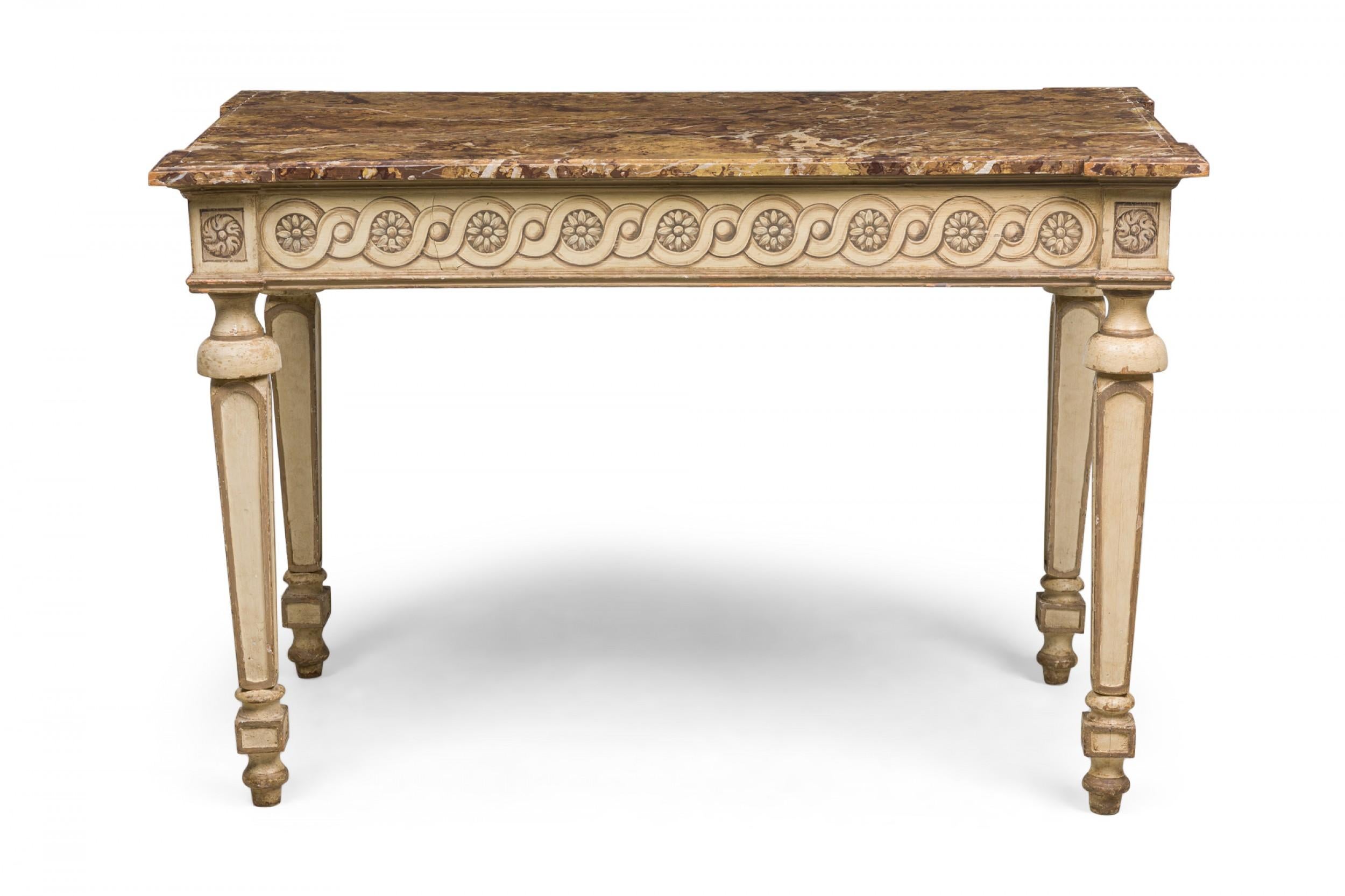 18th Century and Earlier Italian Neoclassic Beige Painted & Parcel-Gilt Console / Center Table For Sale
