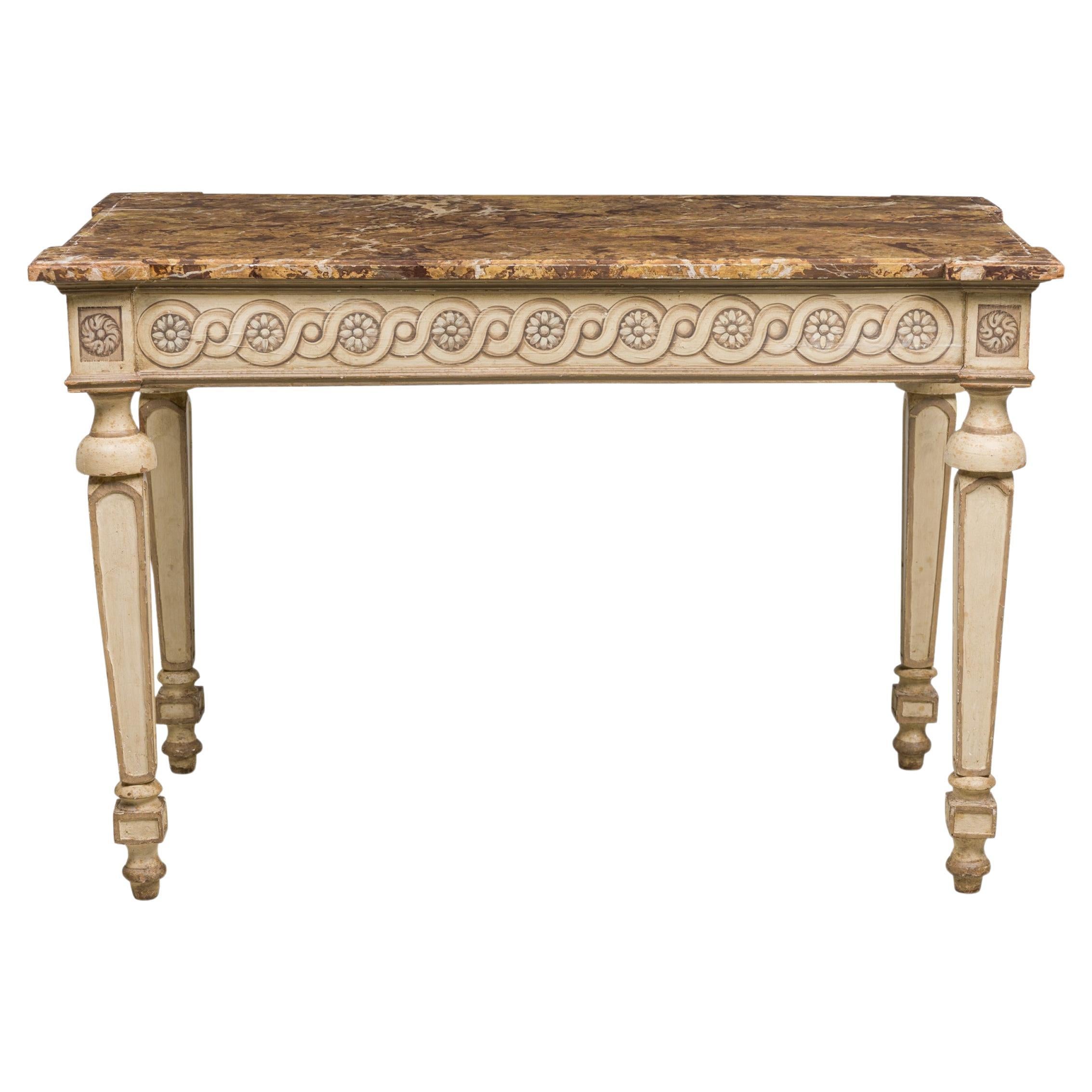 Italian Neoclassic Beige Painted & Parcel-Gilt Console / Center Table For Sale