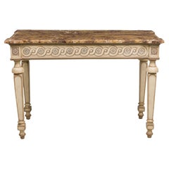 Console / table basse italienne néoclassique peinte en beige et dorée à la feuille